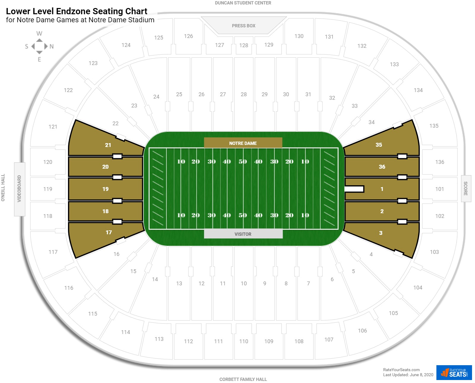 Lower Level Endzone Notre Dame Stadium Football Seating