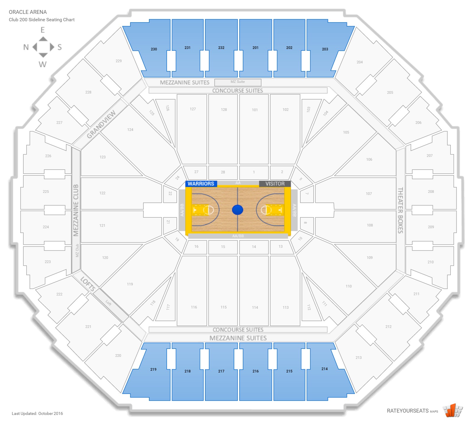 Club 200 Sideline Oracle Arena Basketball Seating