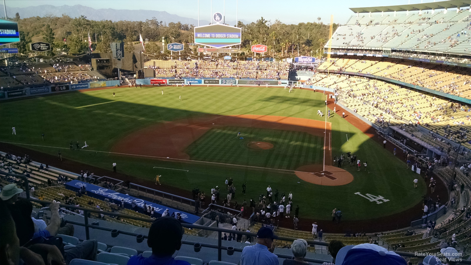 Seats in the sun down the first base line at Dodger Stadium
