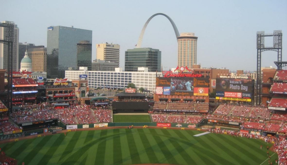 view-of-left-field-from-behind-home-plate-busch-stadium - Baseball