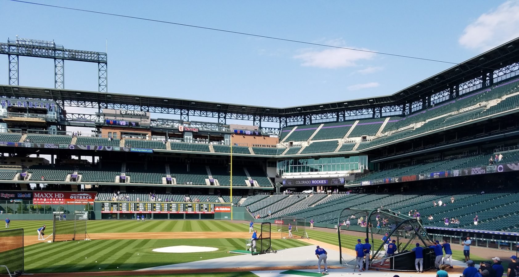 23 APRIL 2014: A general view from the new Rooftop portion of the upper right  field bleacher seats of Coors Field as the Rockies take on the Giants on a  Wednesday afternoon