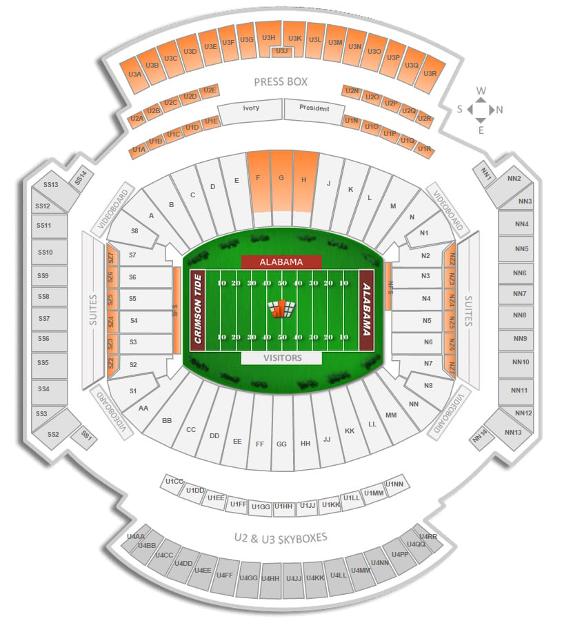 Alabama Football BryantDenny Stadium Seating Chart