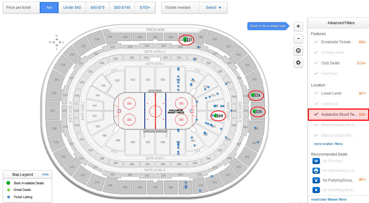 Pepsi Center Seating Chart With Rows And Seat Numbers