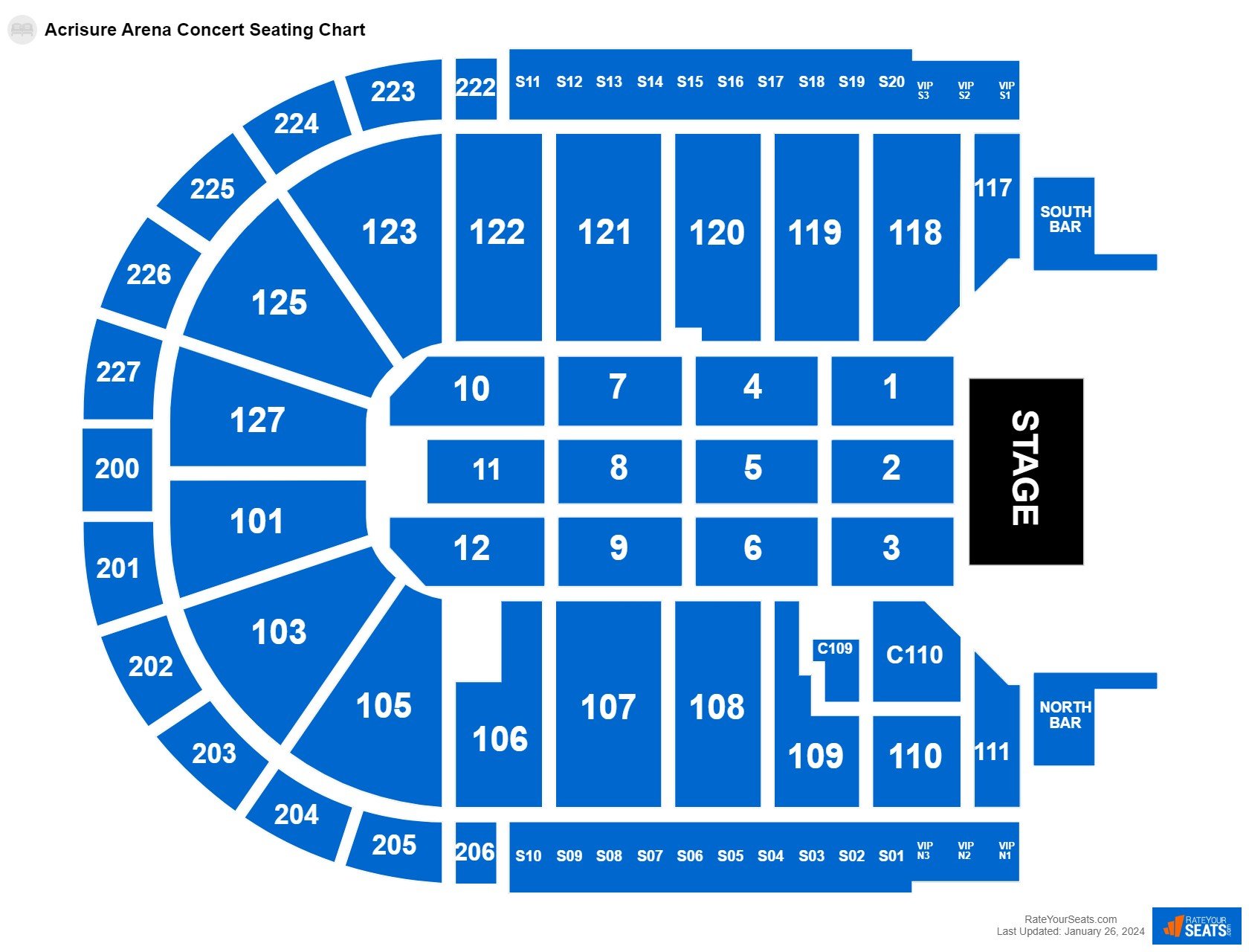 Concert seating chart at Acrisure Arena