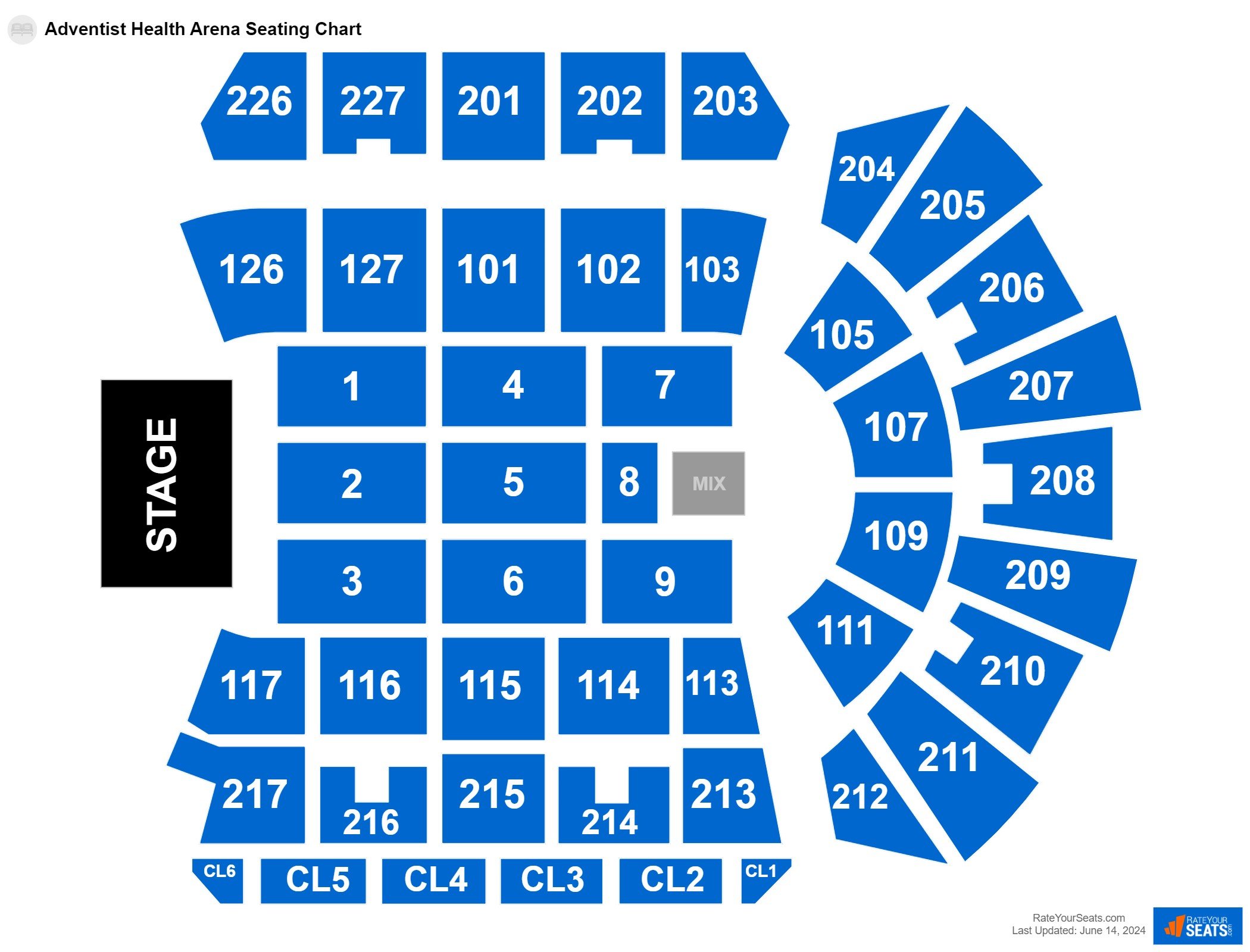 Comedy seating chart at Adventist Health Arena