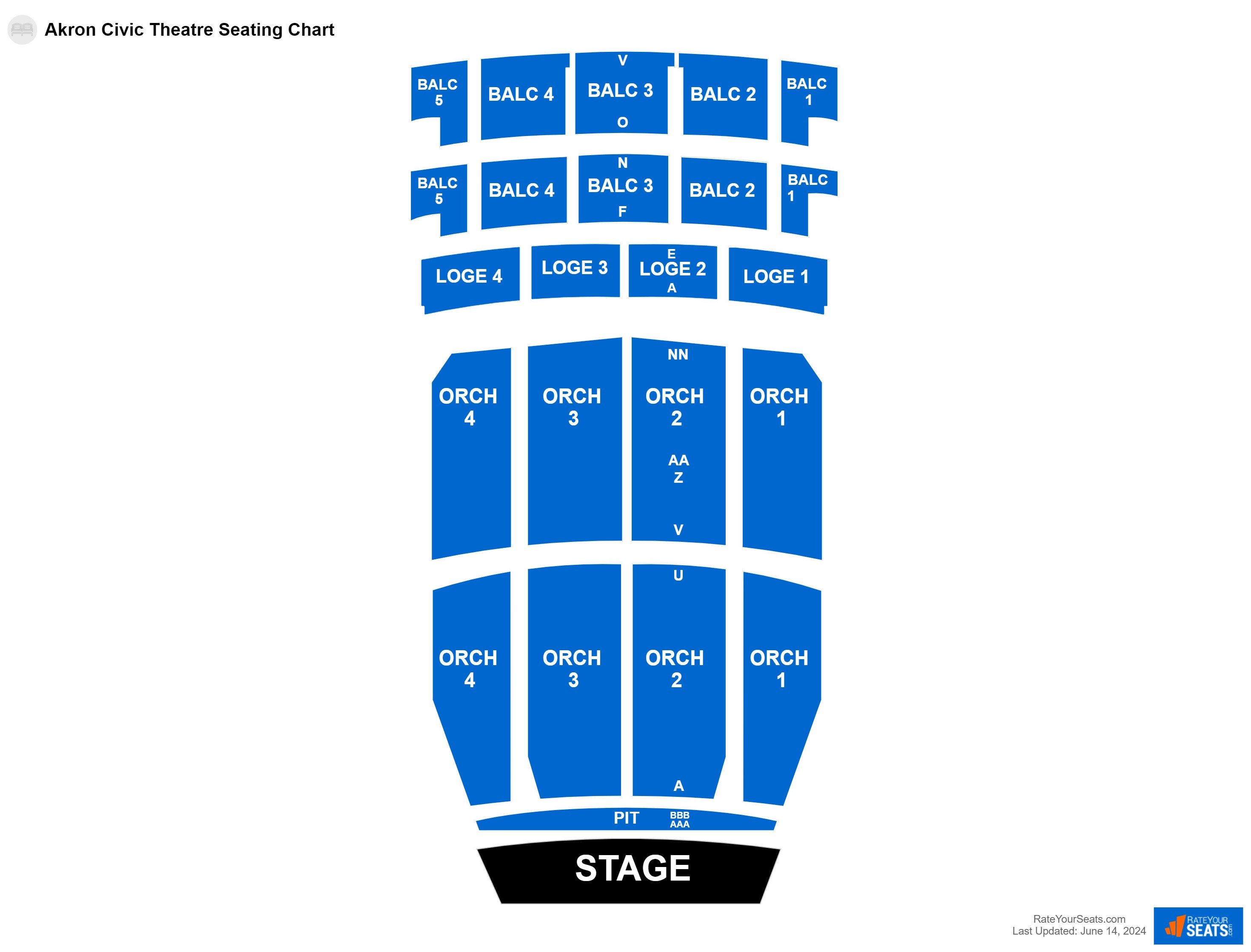 Comedy seating chart at Akron Civic Theatre