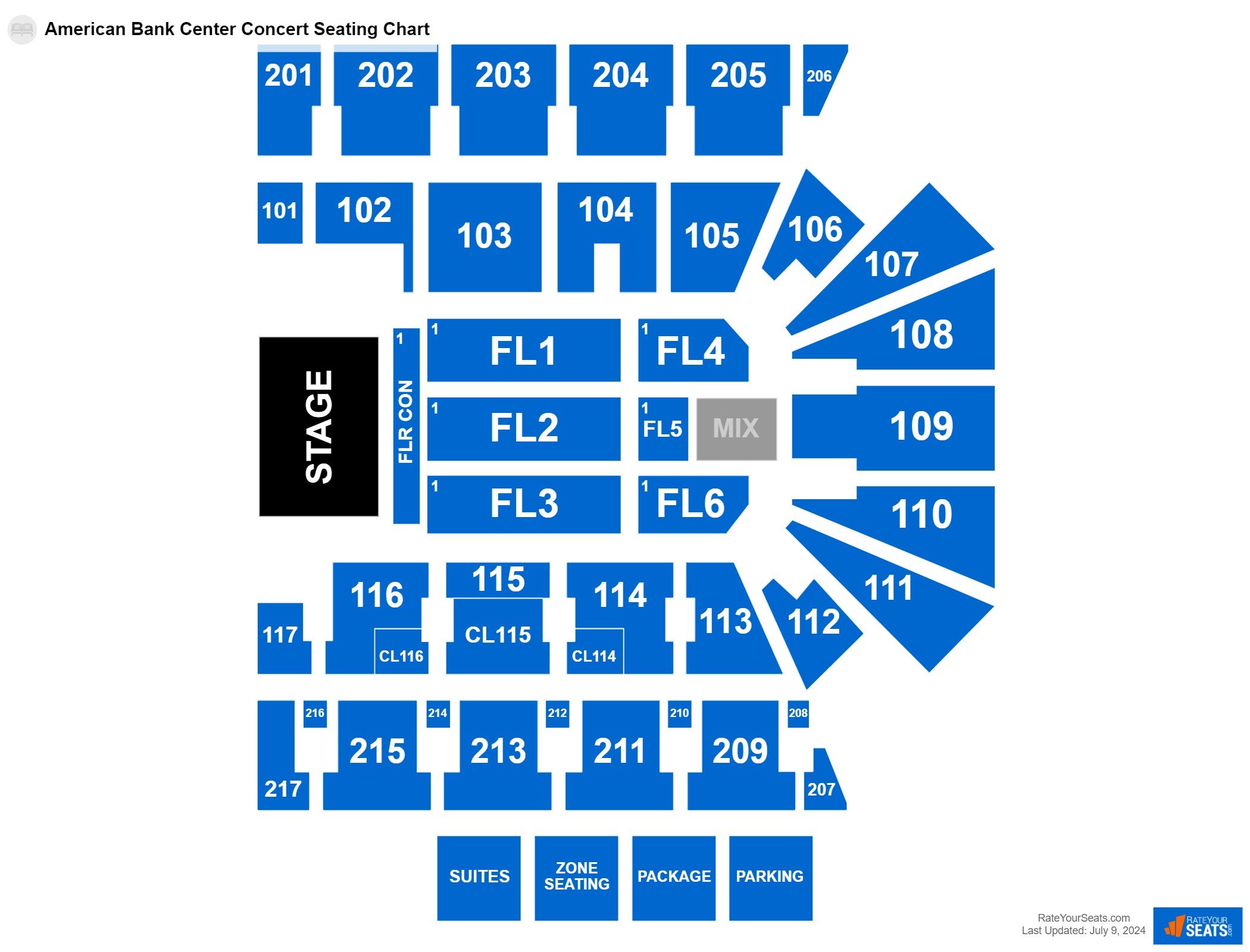 Concert seating chart at American Bank Center