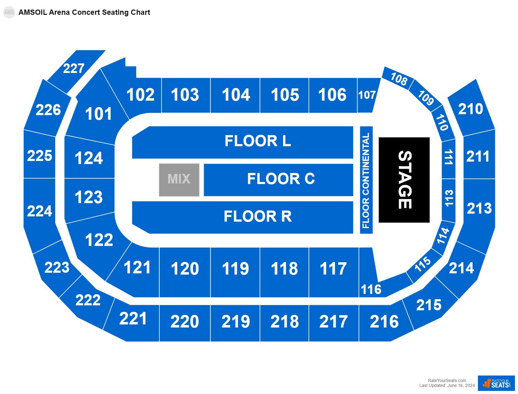 Concert seating chart at AMSOIL Arena