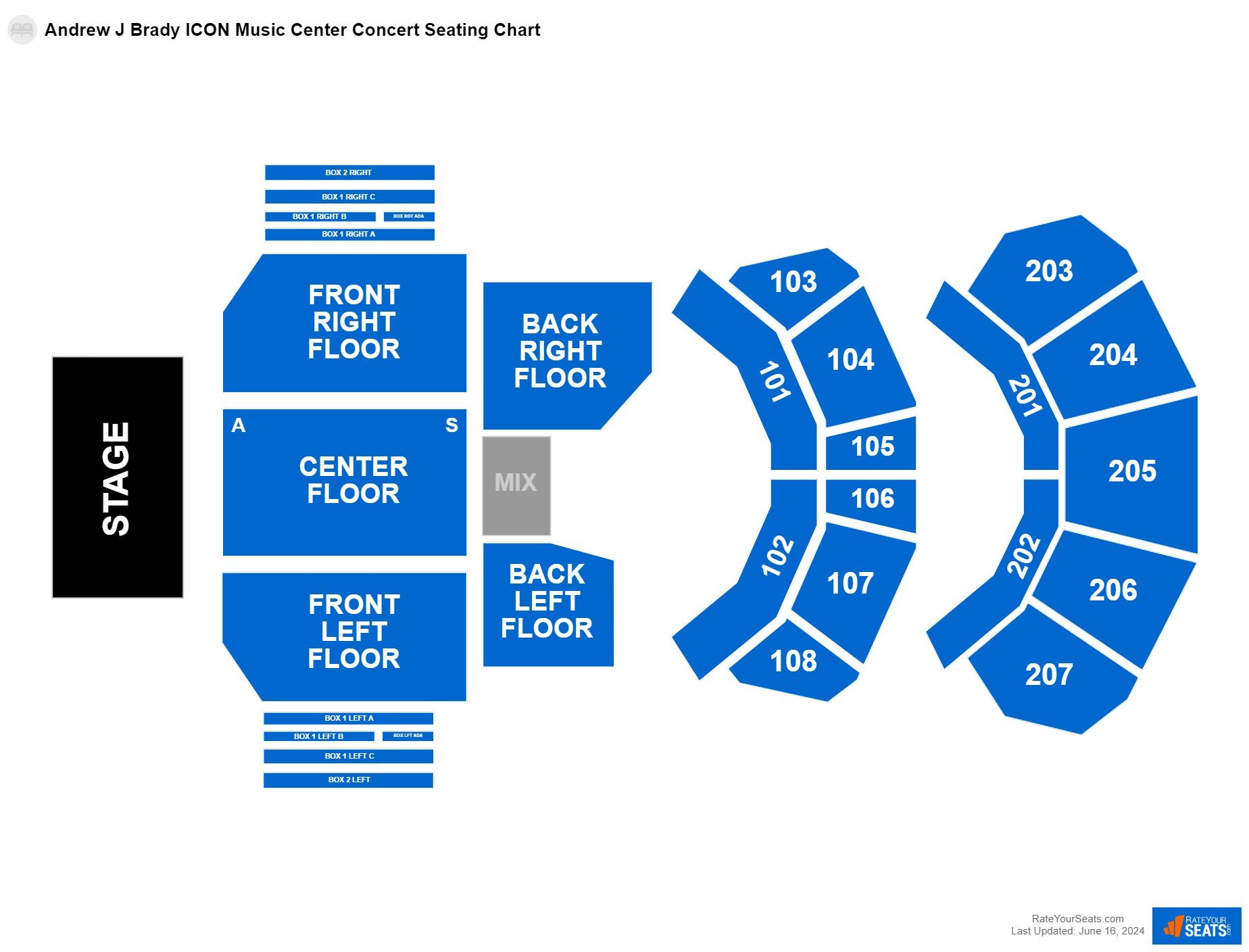 Concert seating chart at Andrew J Brady ICON Music Center