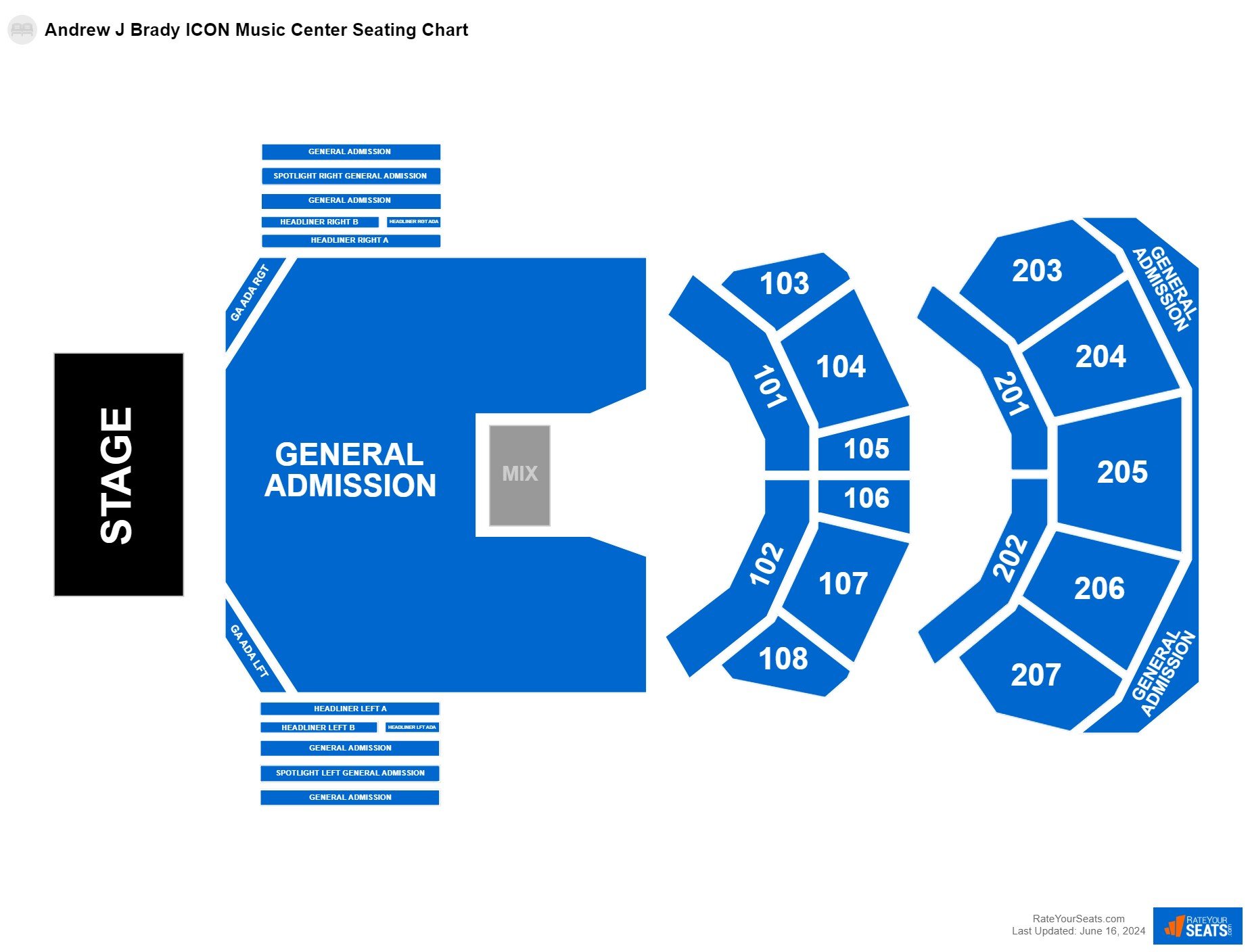 Concert seating chart at Andrew J Brady ICON Music Center