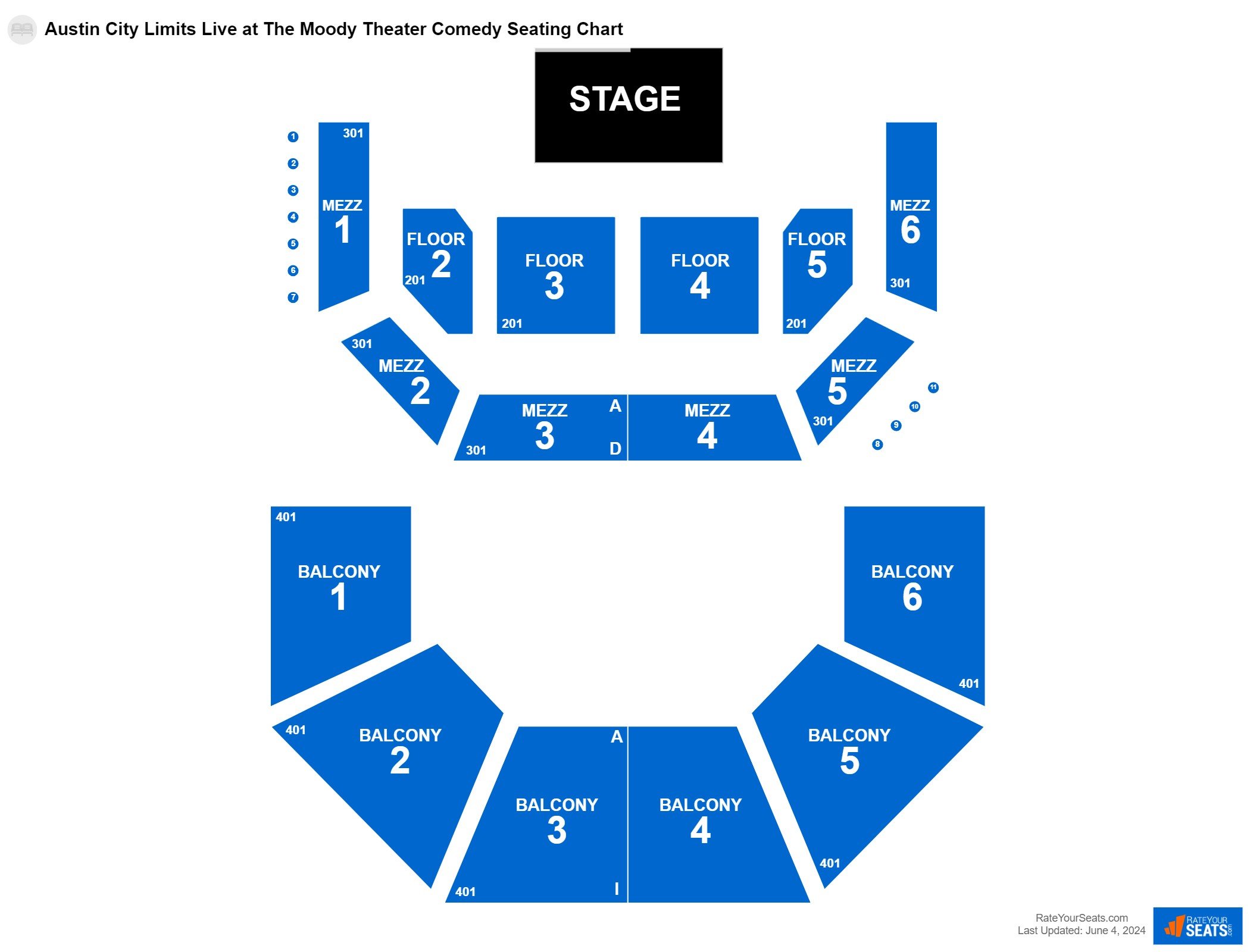 Comedy seating chart at Austin City Limits Live at The Moody Theater