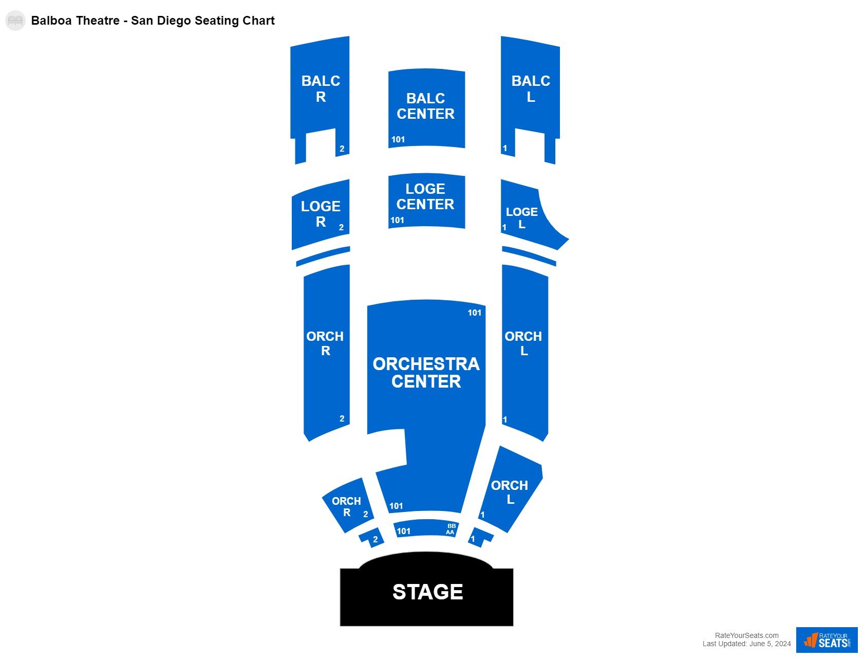 Comedy seating chart at Balboa Theatre - San Diego