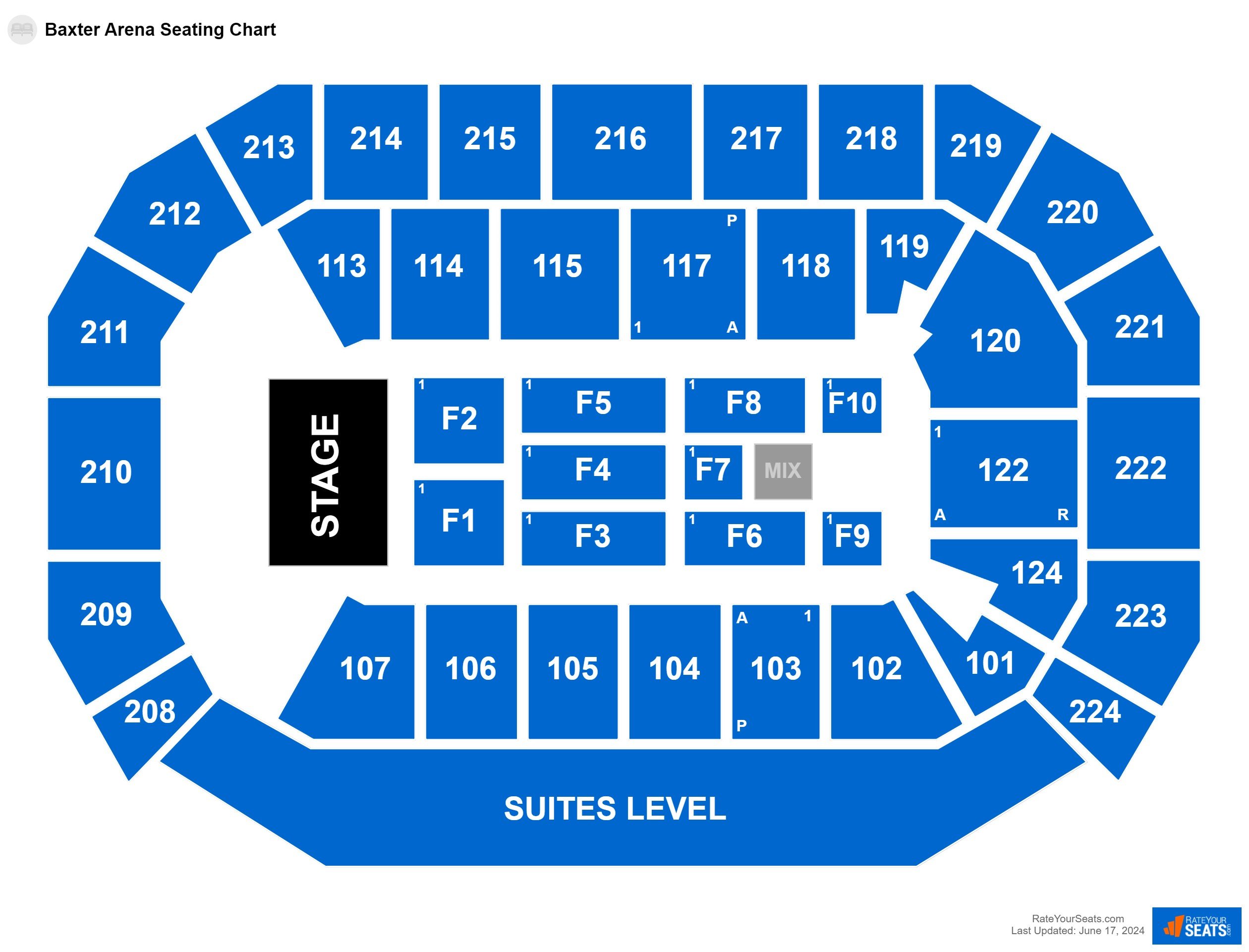 Concert seating chart at Baxter Arena