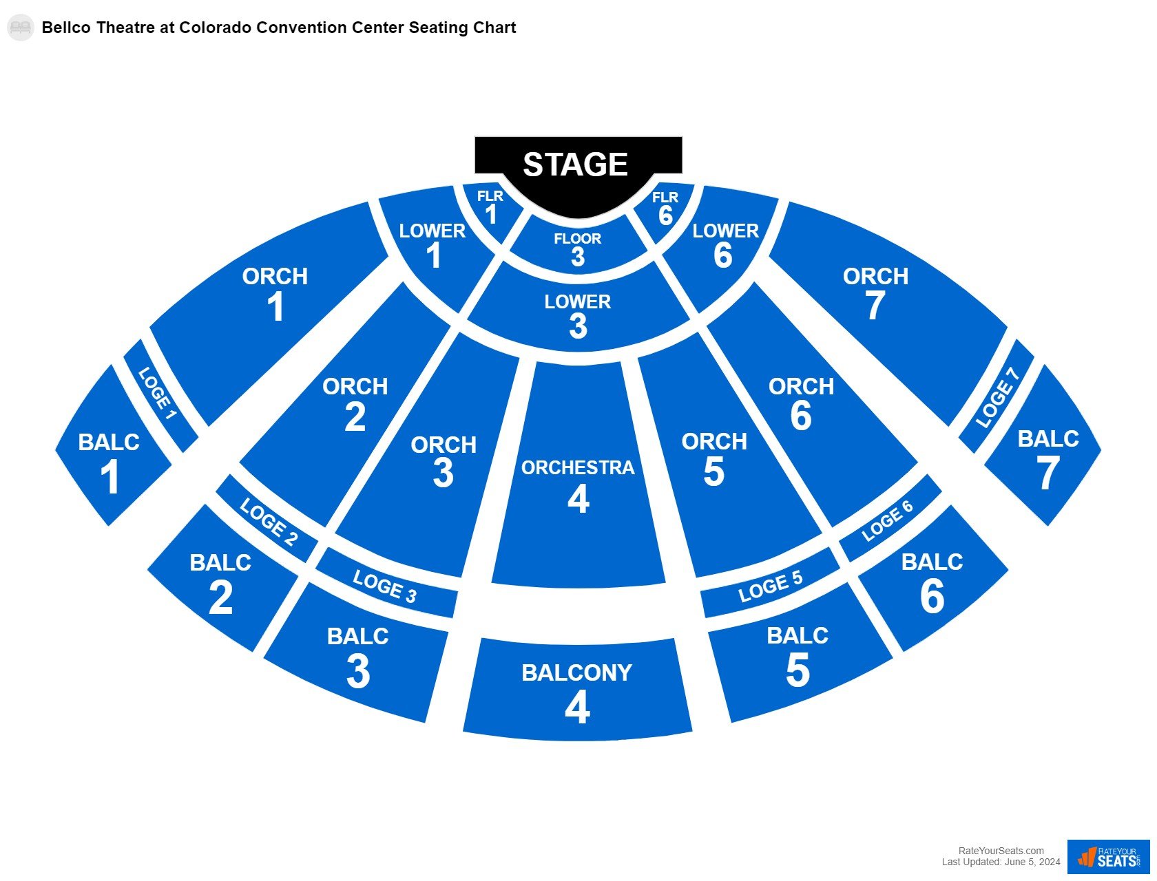 Comedy seating chart at Bellco Theatre at Colorado Convention Center