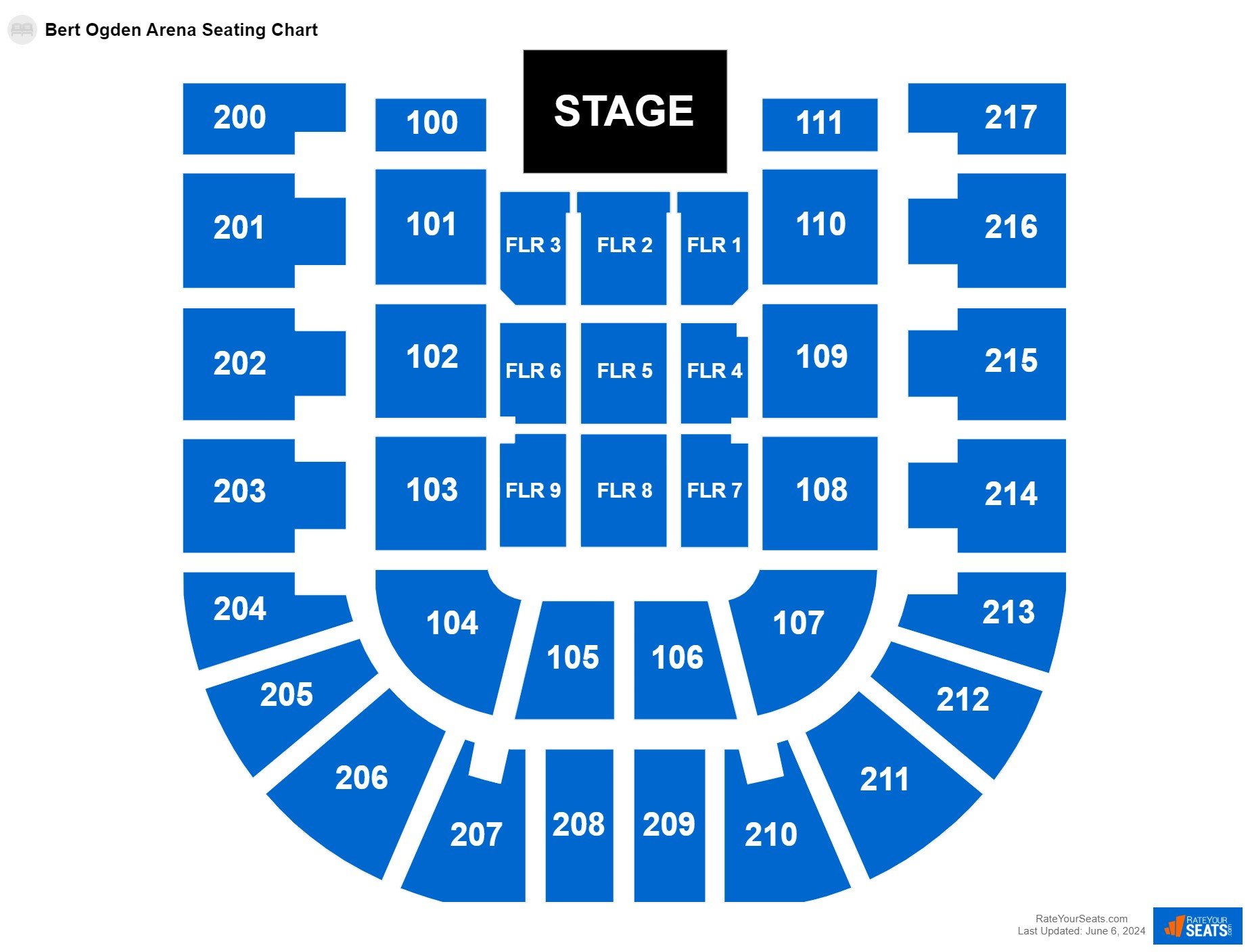 Comedy seating chart at Bert Ogden Arena