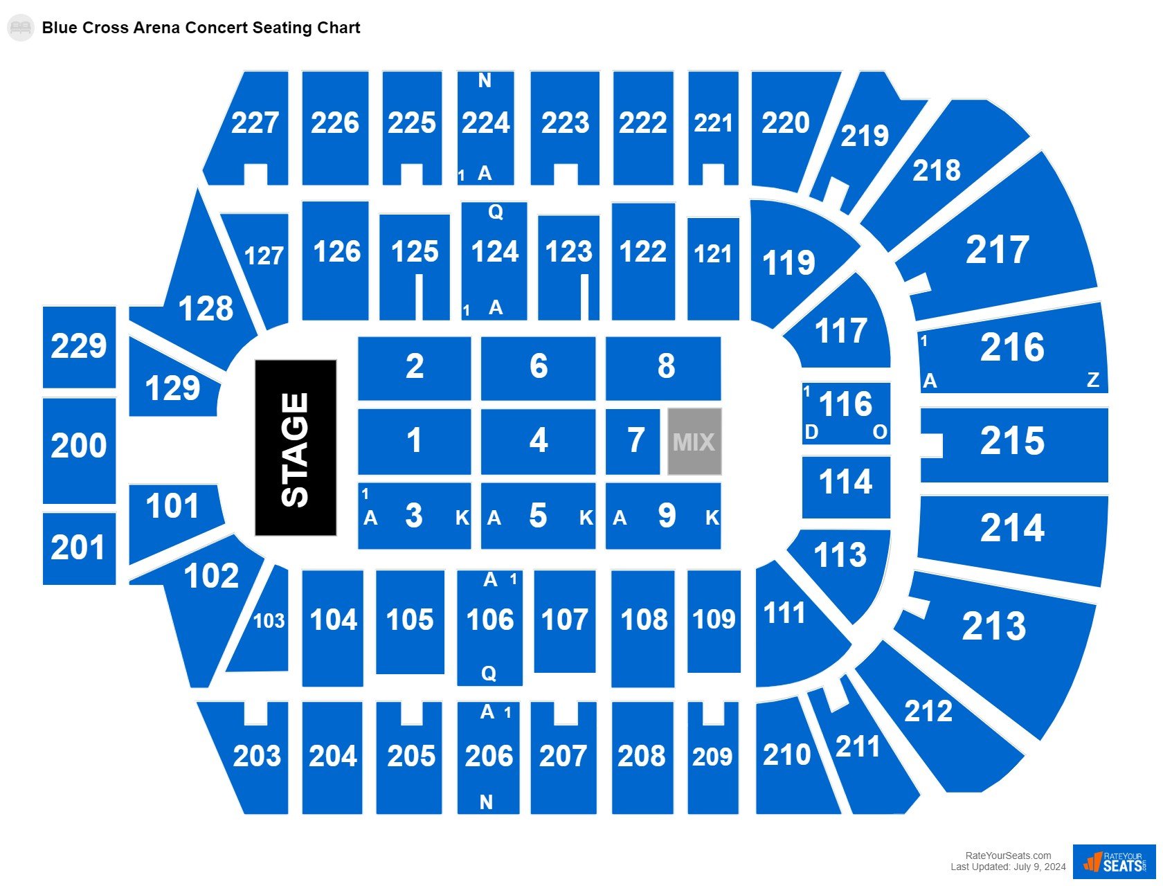 Concert seating chart at Blue Cross Arena