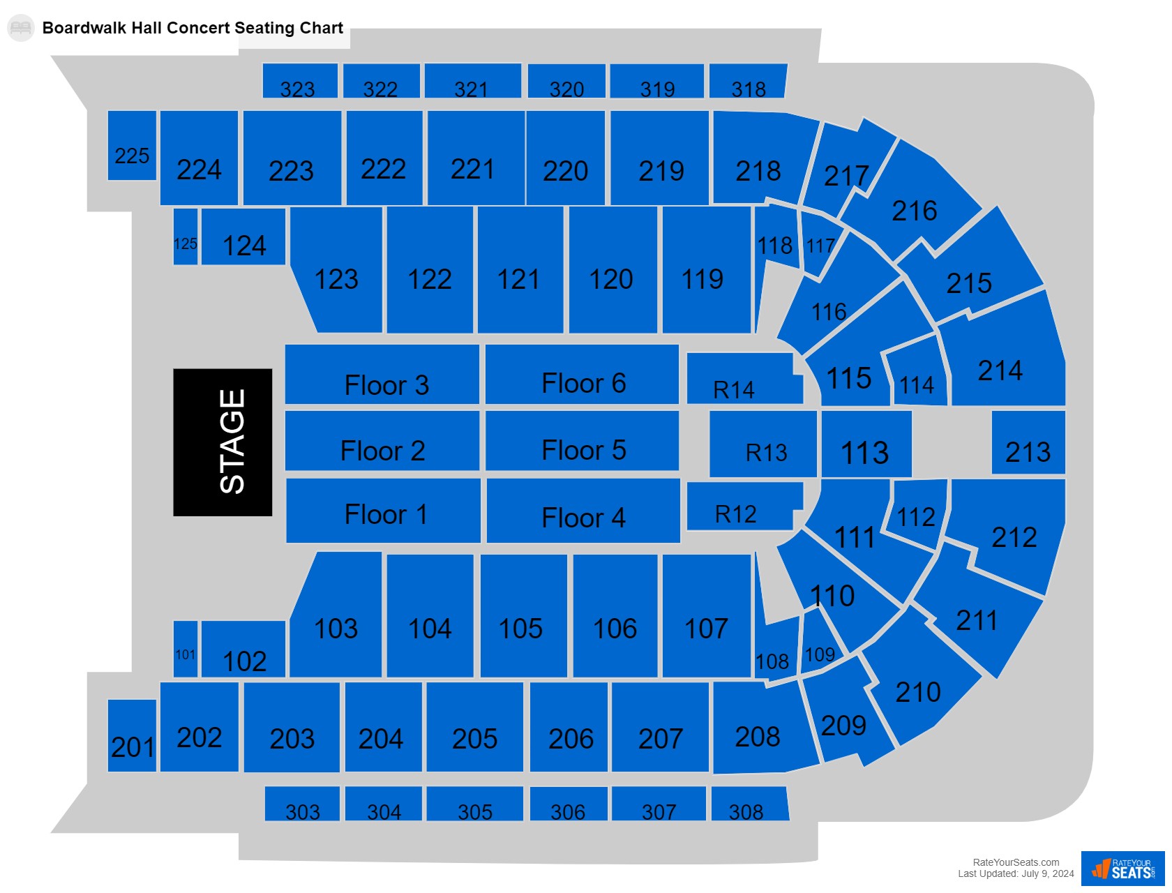 Comedy seating chart at Boardwalk Hall