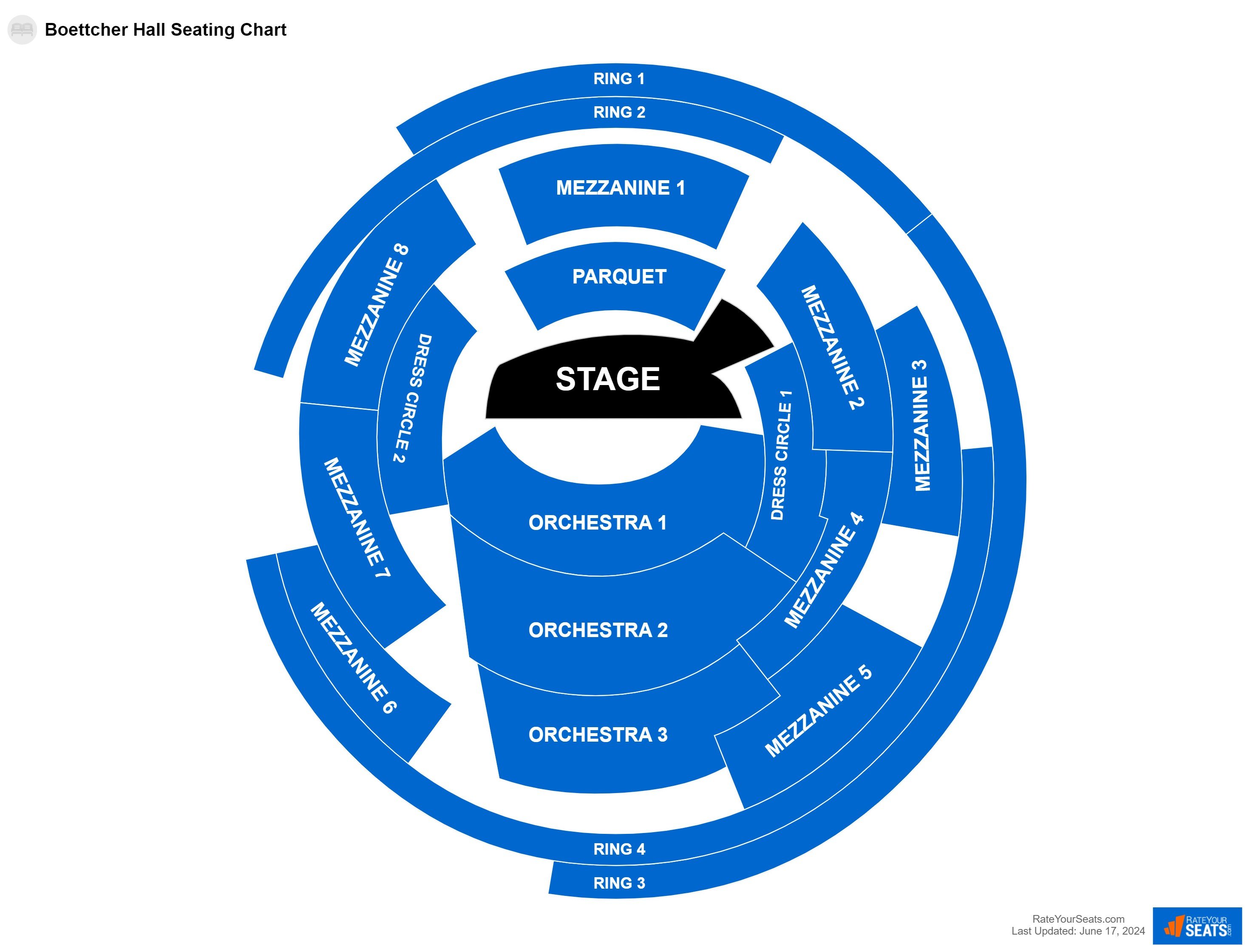 Concert seating chart at Boettcher Hall