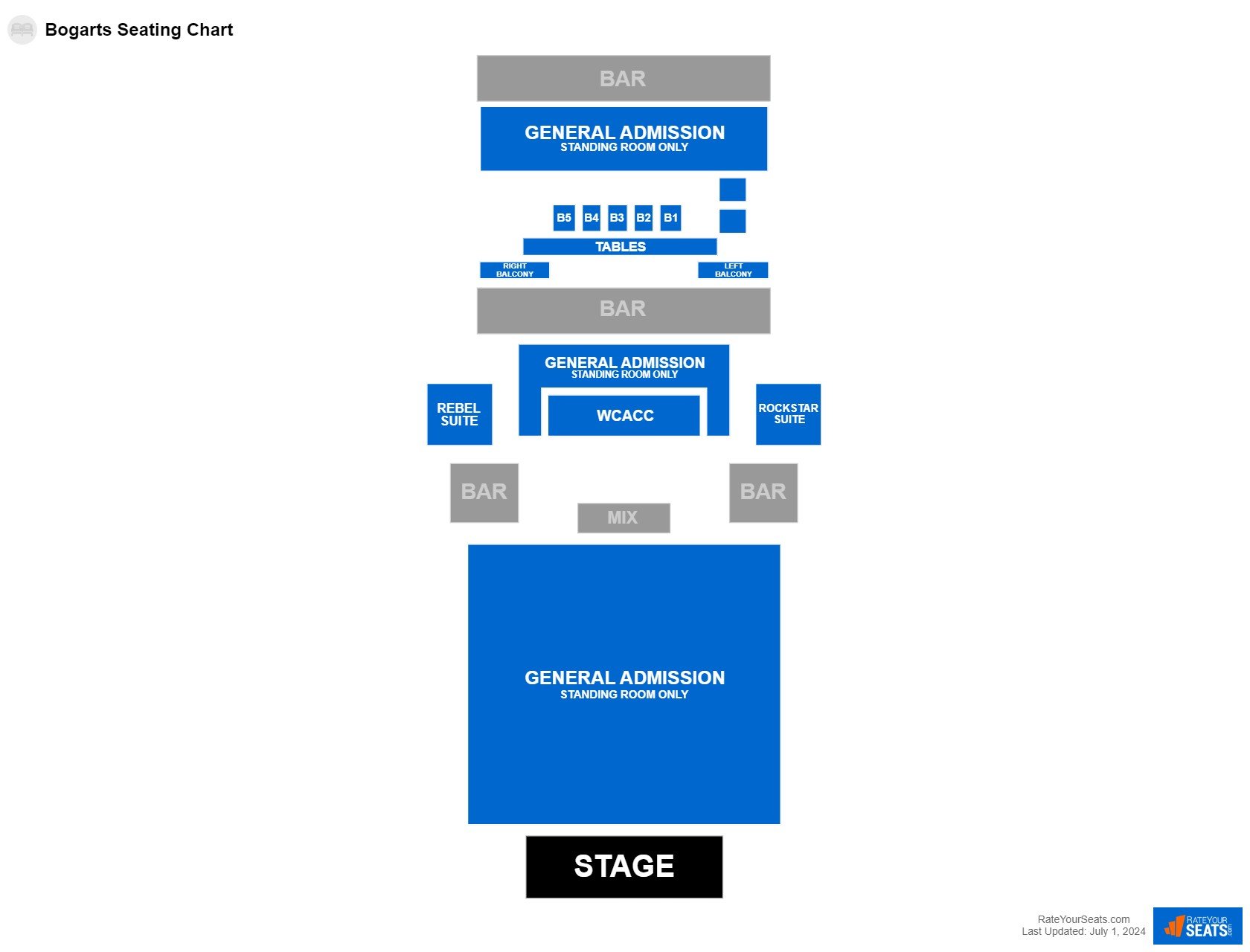 Concert seating chart at Bogarts