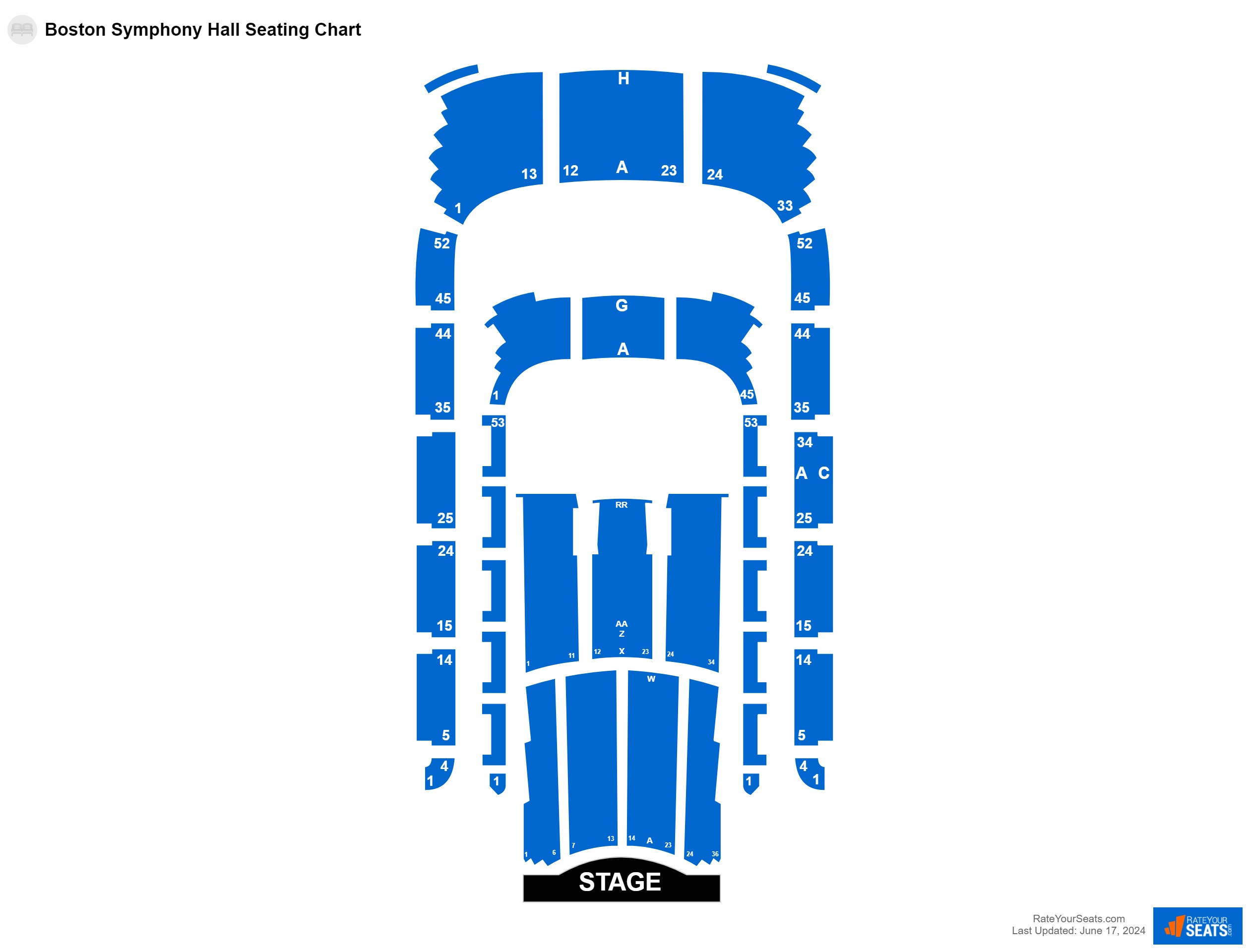 Concert seating chart at Boston Symphony Hall