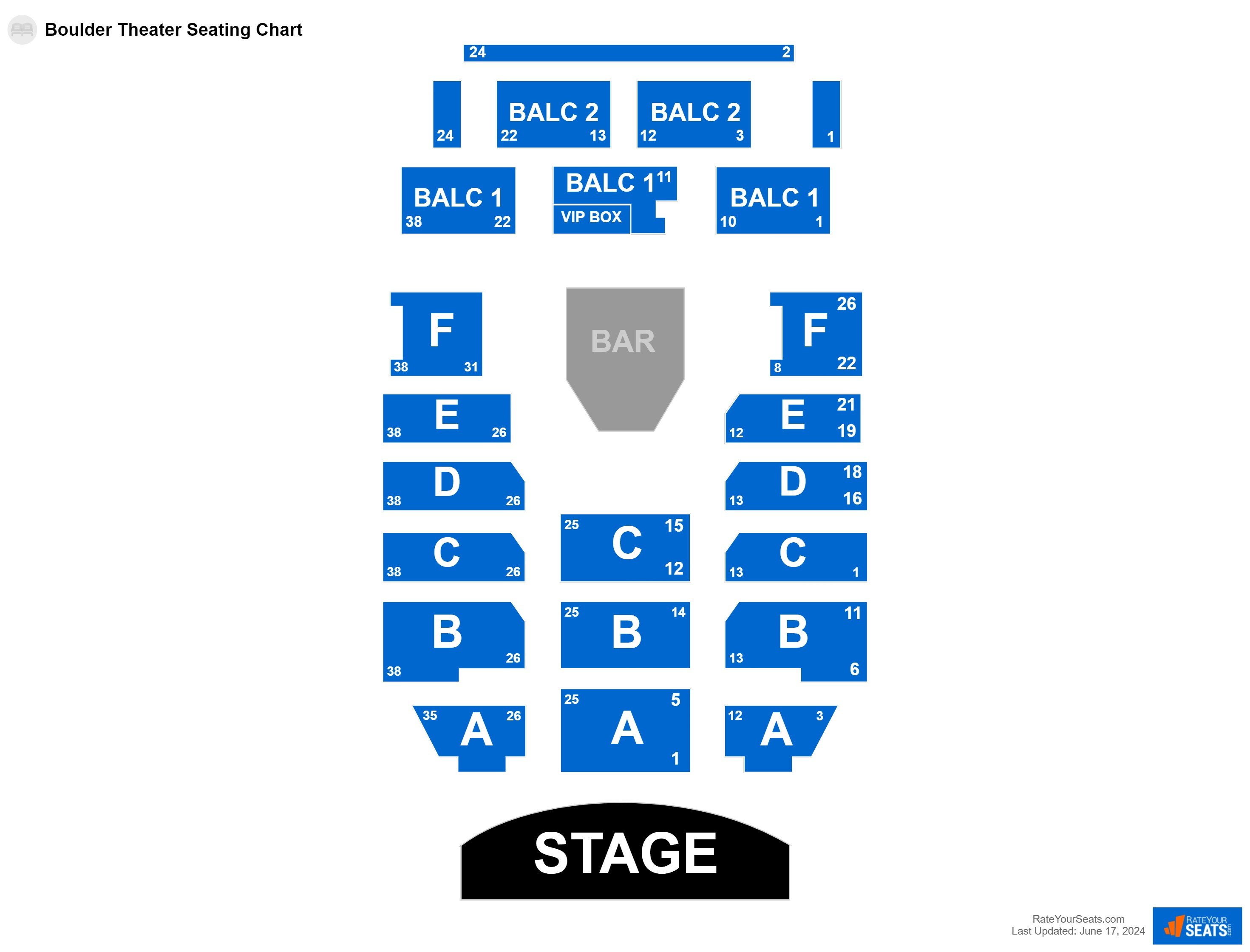 Comedy seating chart at Boulder Theater