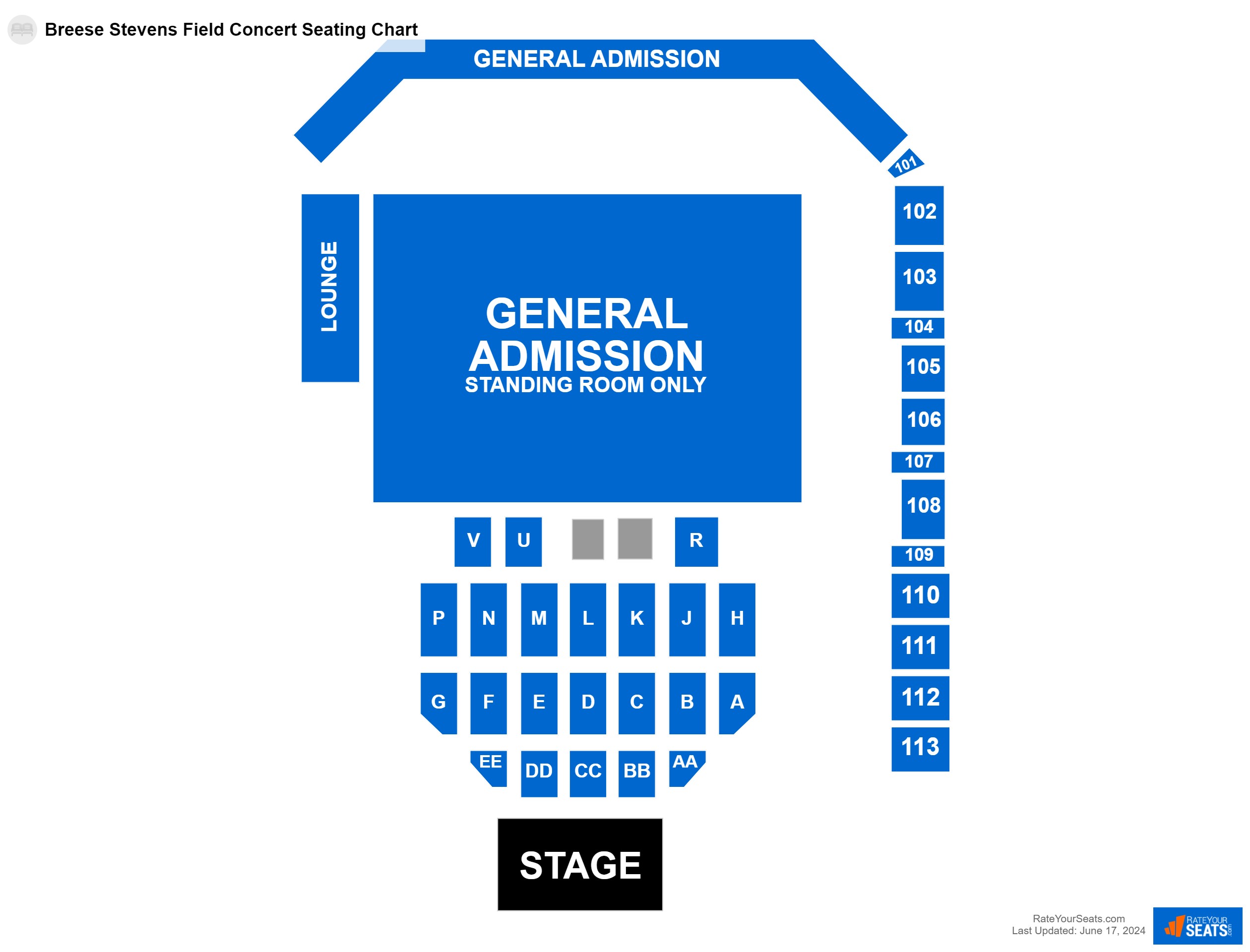 Concert seating chart at Breese Stevens Field