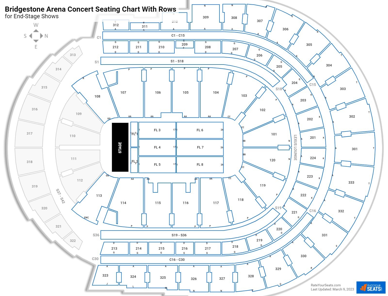 Bridgestone Arena Seating Charts For Concerts Rateyourseats Com