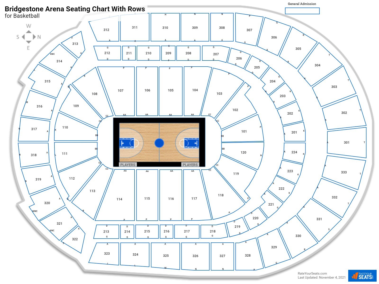 Bridgestone Arena Seating Charts For Basketball Rateyourseats Com