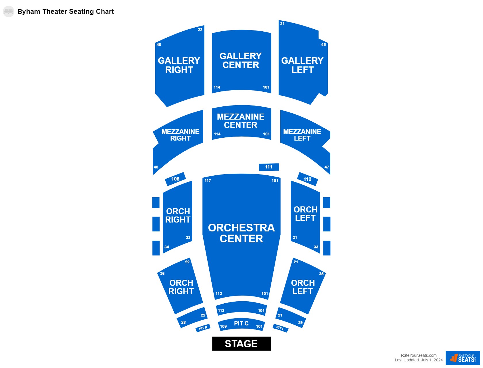 Comedy seating chart at Byham Theater