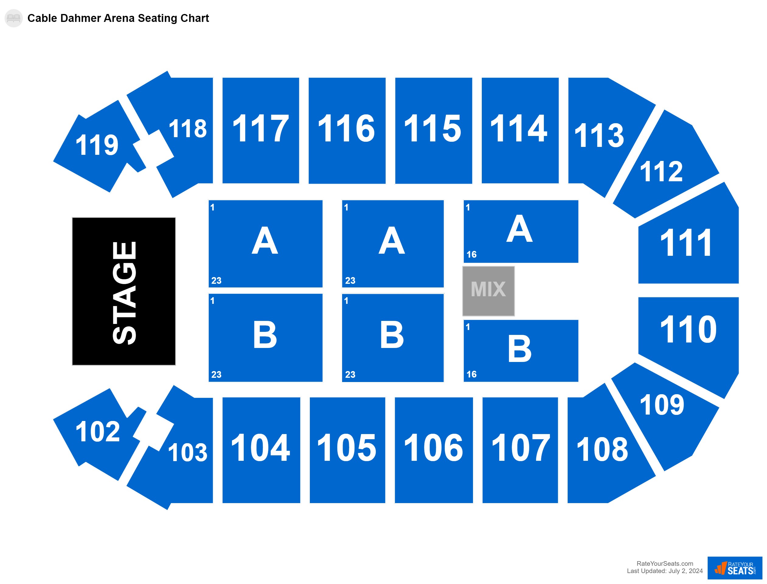 Comedy seating chart at Cable Dahmer Arena