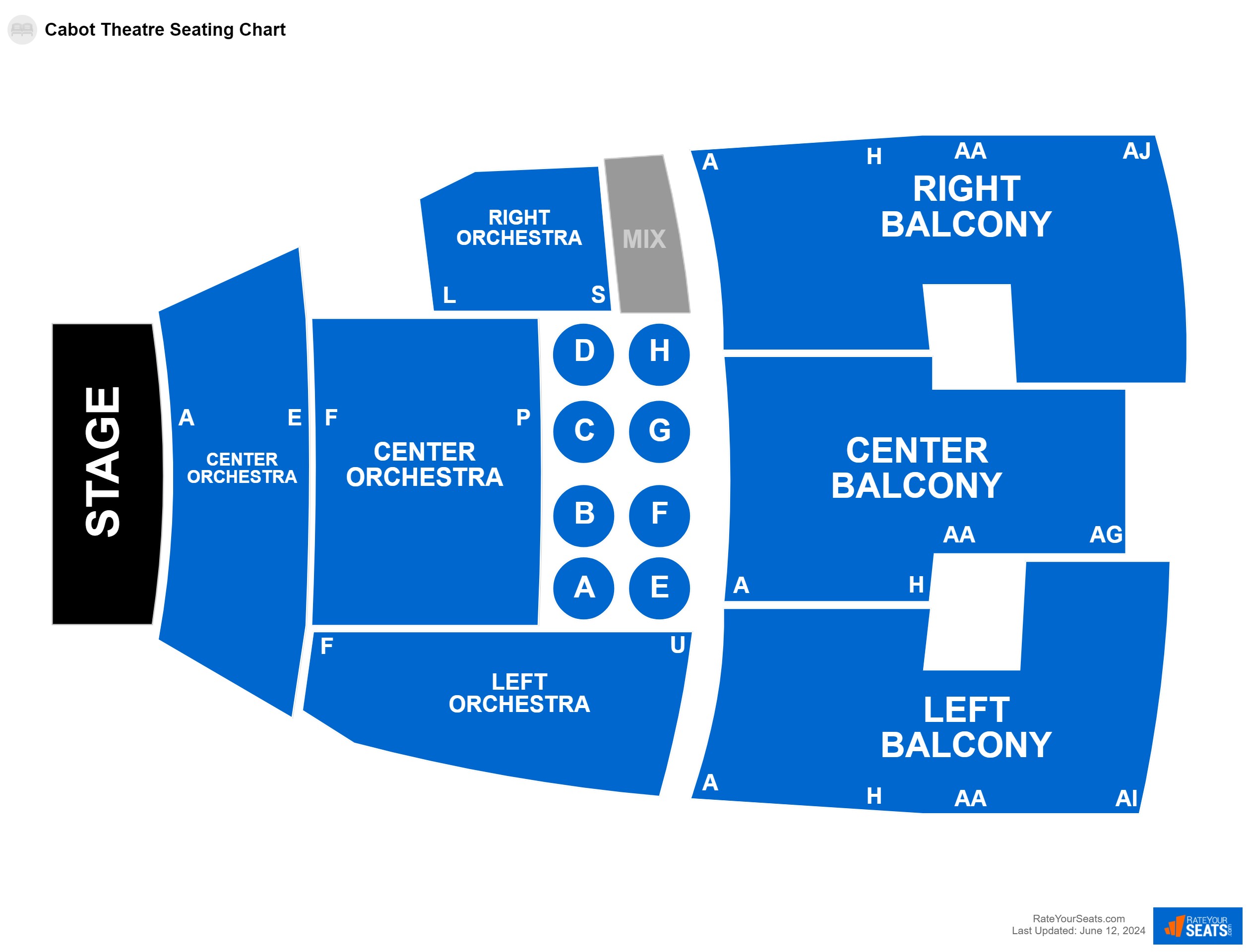 Comedy seating chart at Cabot Theatre