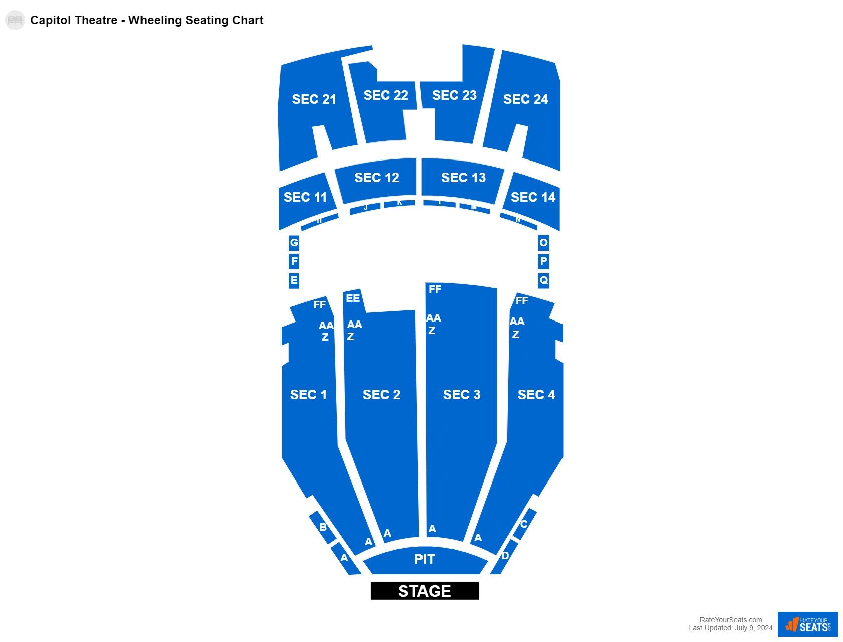 Comedy seating chart at Capitol Theatre - Wheeling