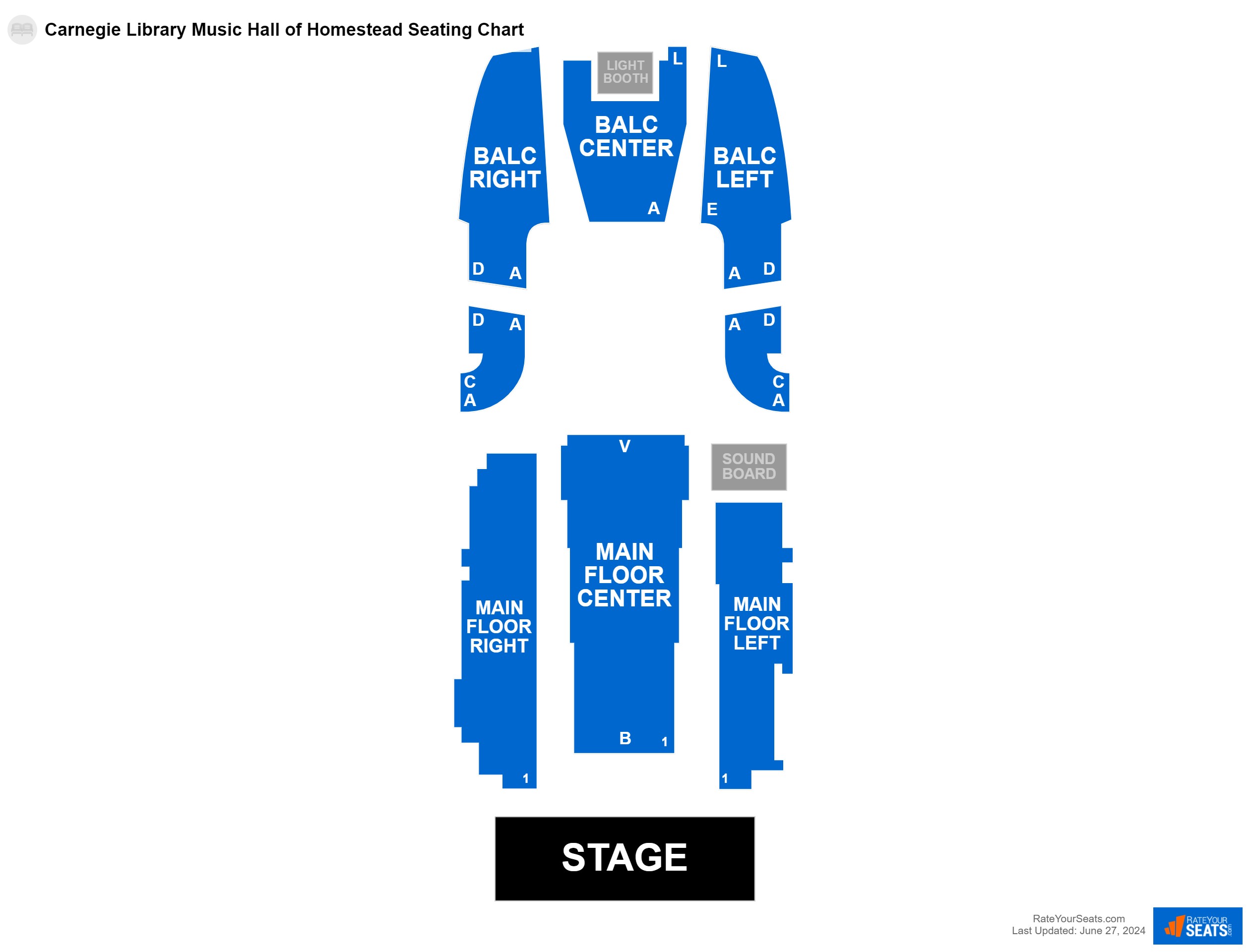 Comedy seating chart at Carnegie Library Music Hall of Homestead