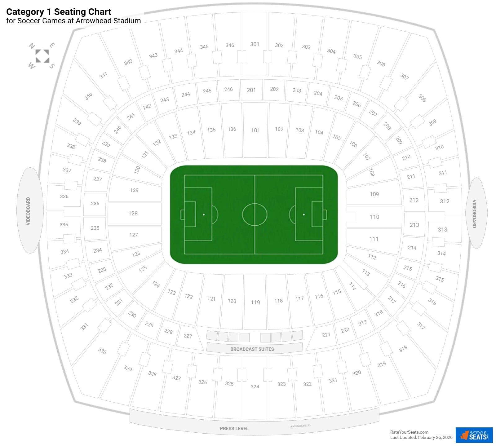 click to enlarge Soccer Category 1 Seating Chart at Arrowhead Stadium