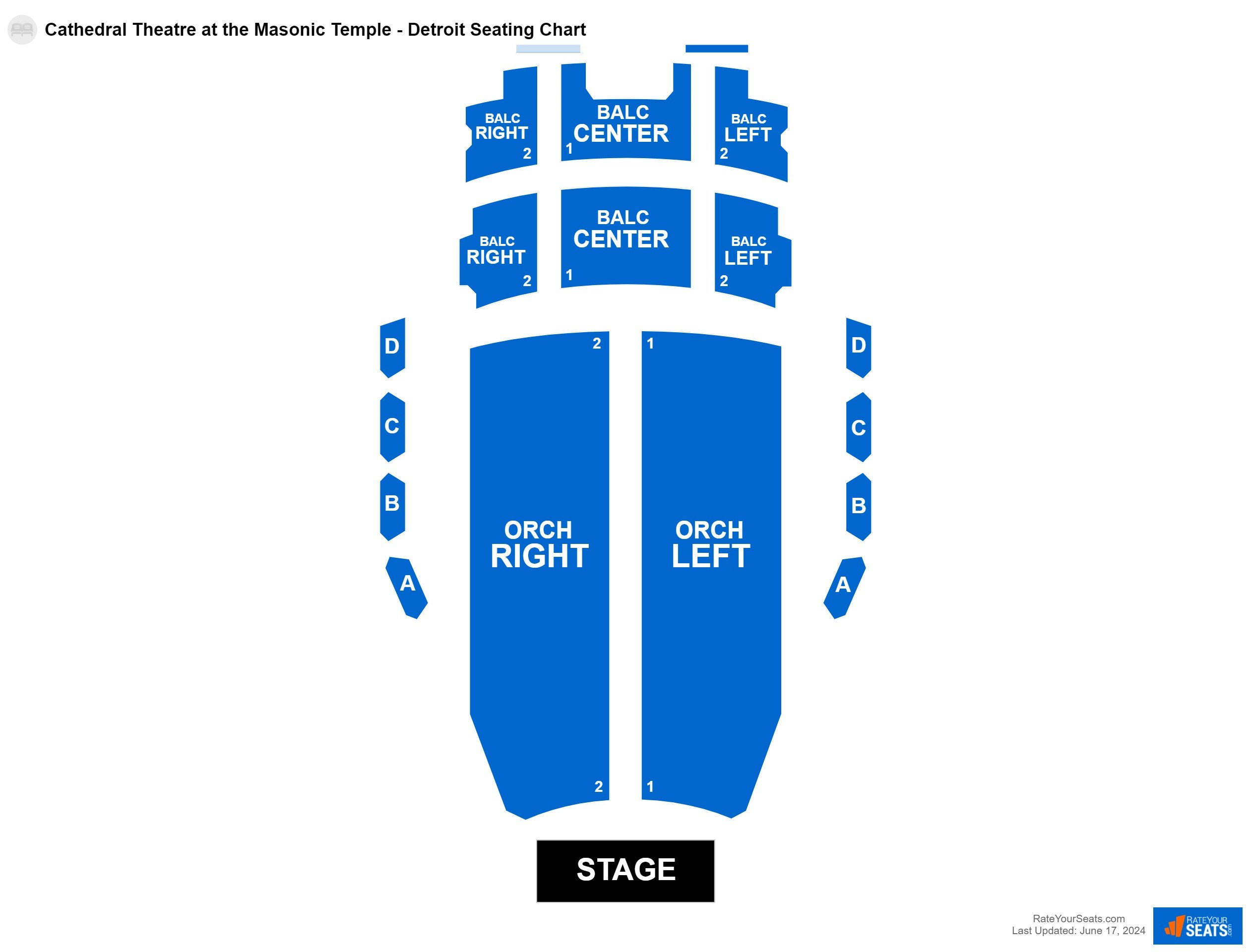 Comedy seating chart at Cathedral Theatre at the Masonic Temple - Detroit