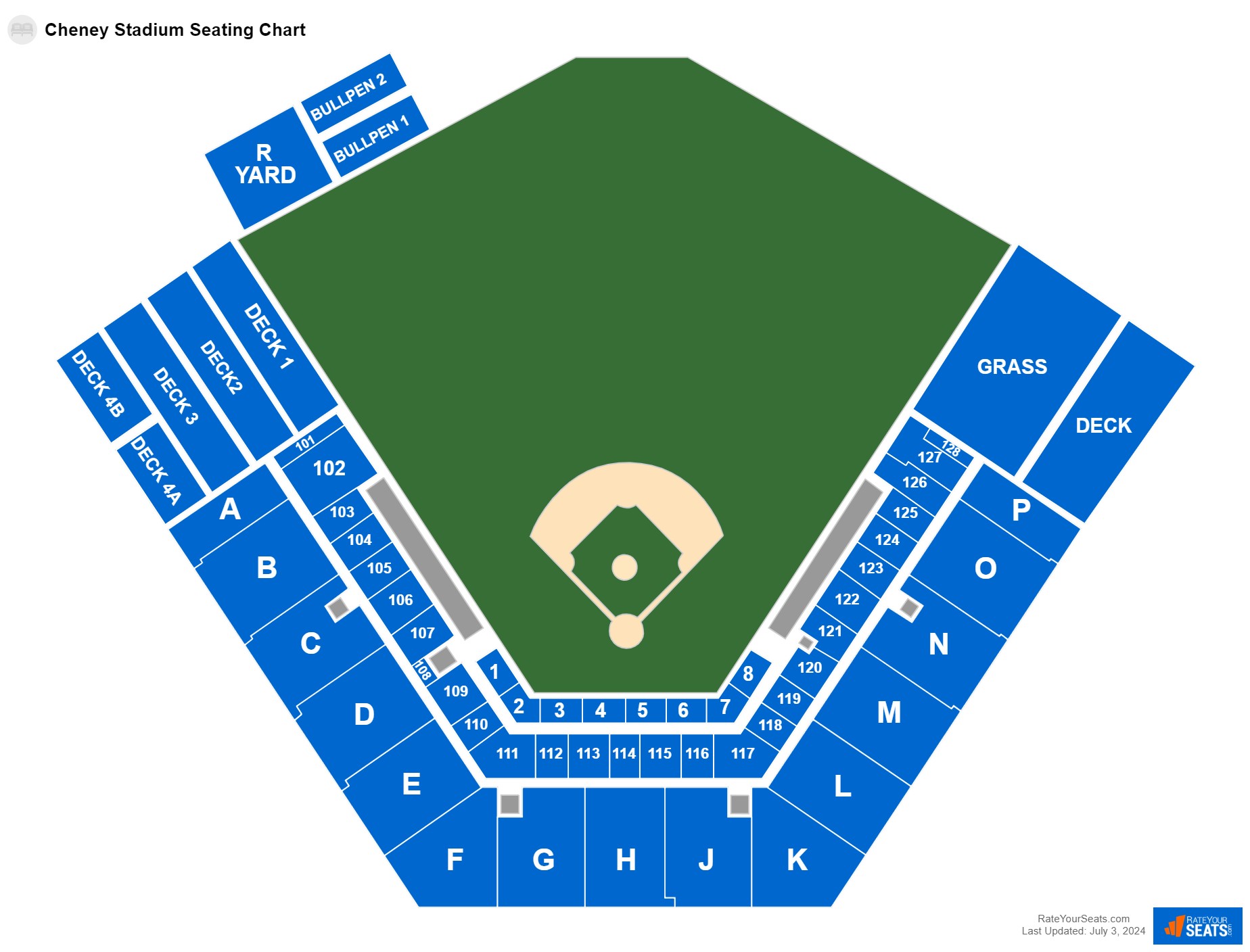 Baseball seating chart at Cheney Stadium