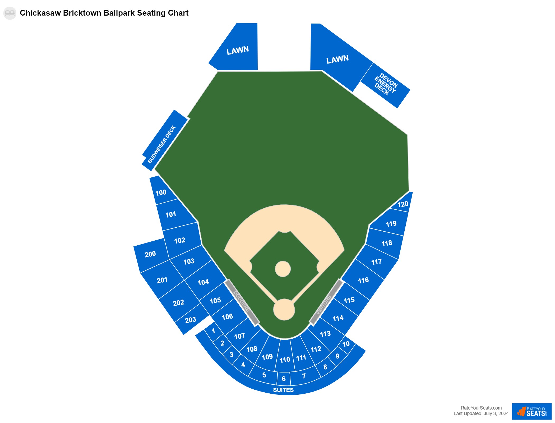 Baseball seating chart at Chickasaw Bricktown Ballpark