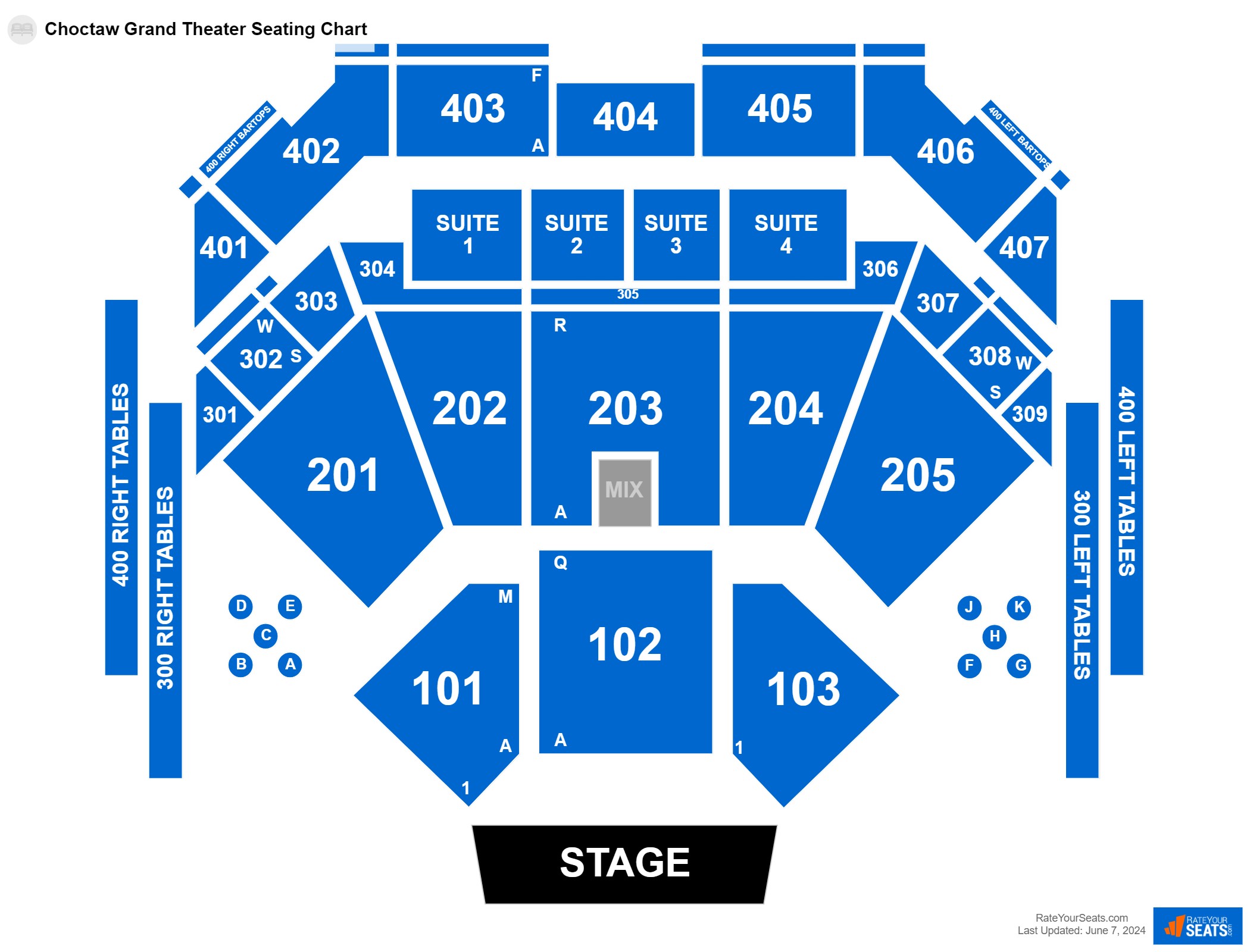 Concert seating chart at Choctaw Grand Theater