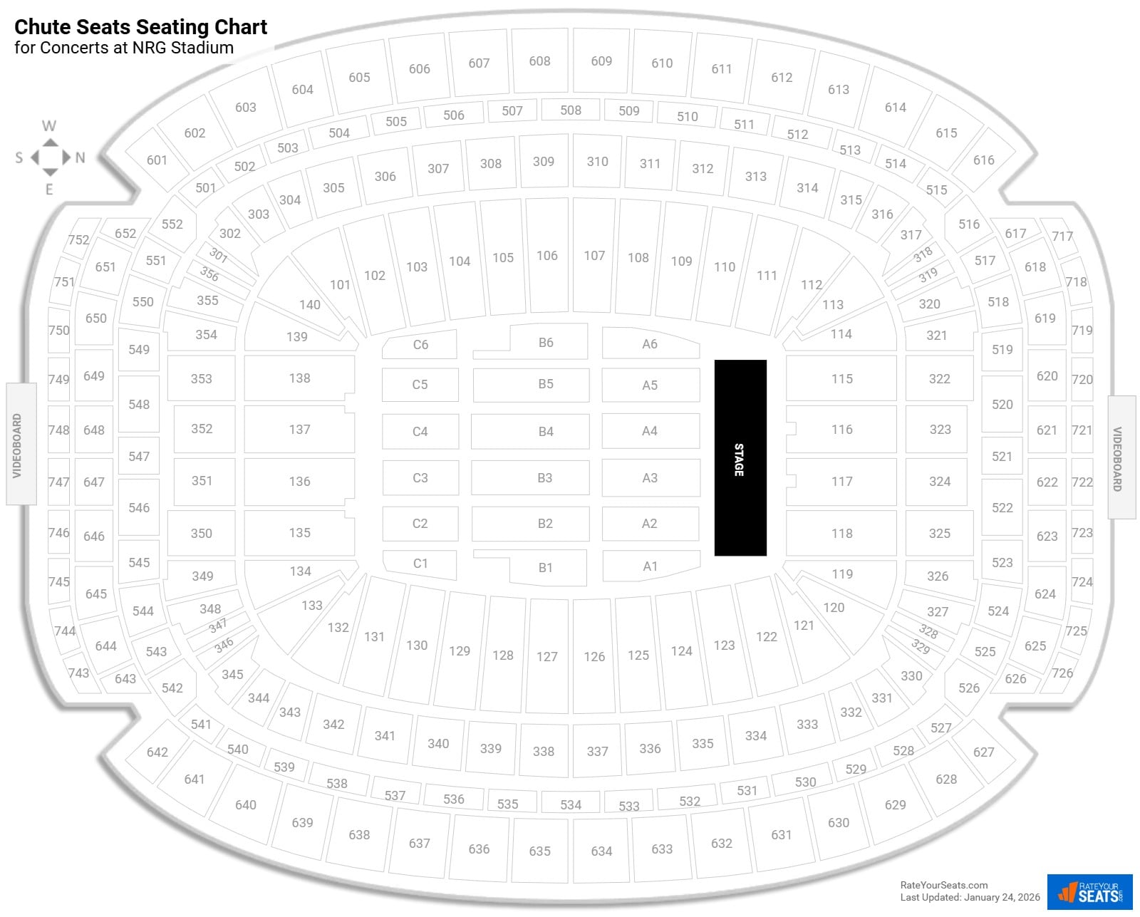 click to enlarge Concert Chute Seats Seating Chart at NRG Stadium