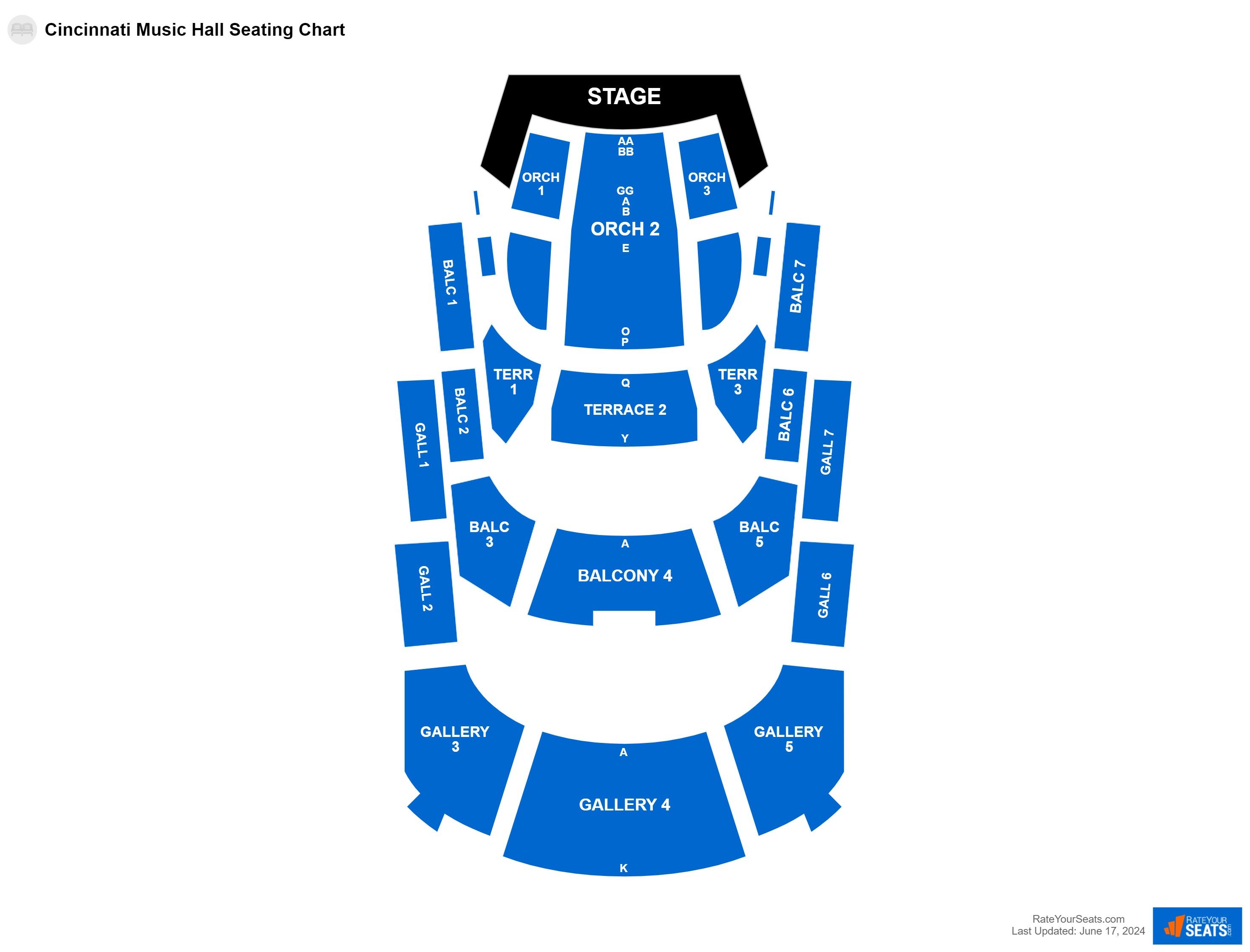 Concert seating chart at Cincinnati Music Hall