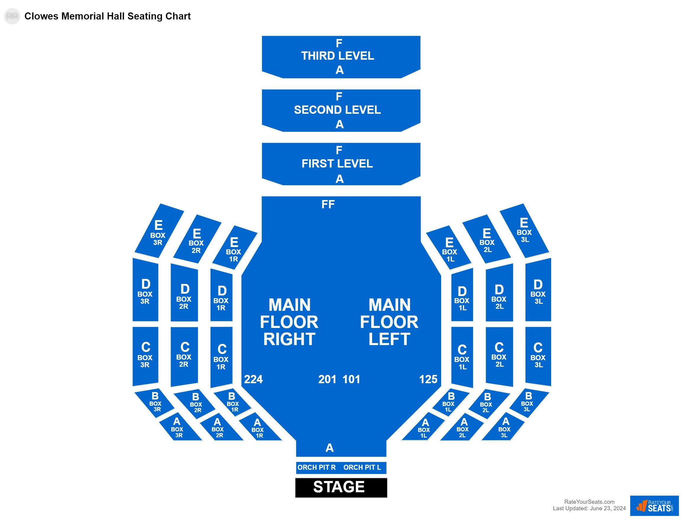 Comedy seating chart at Clowes Memorial Hall