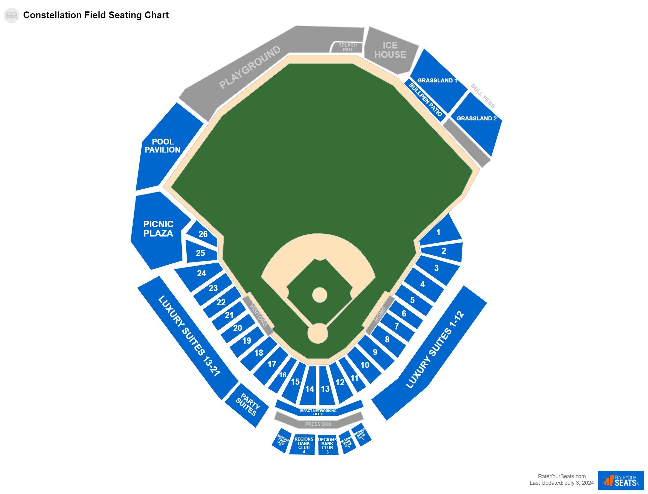 Baseball seating chart at Constellation Field