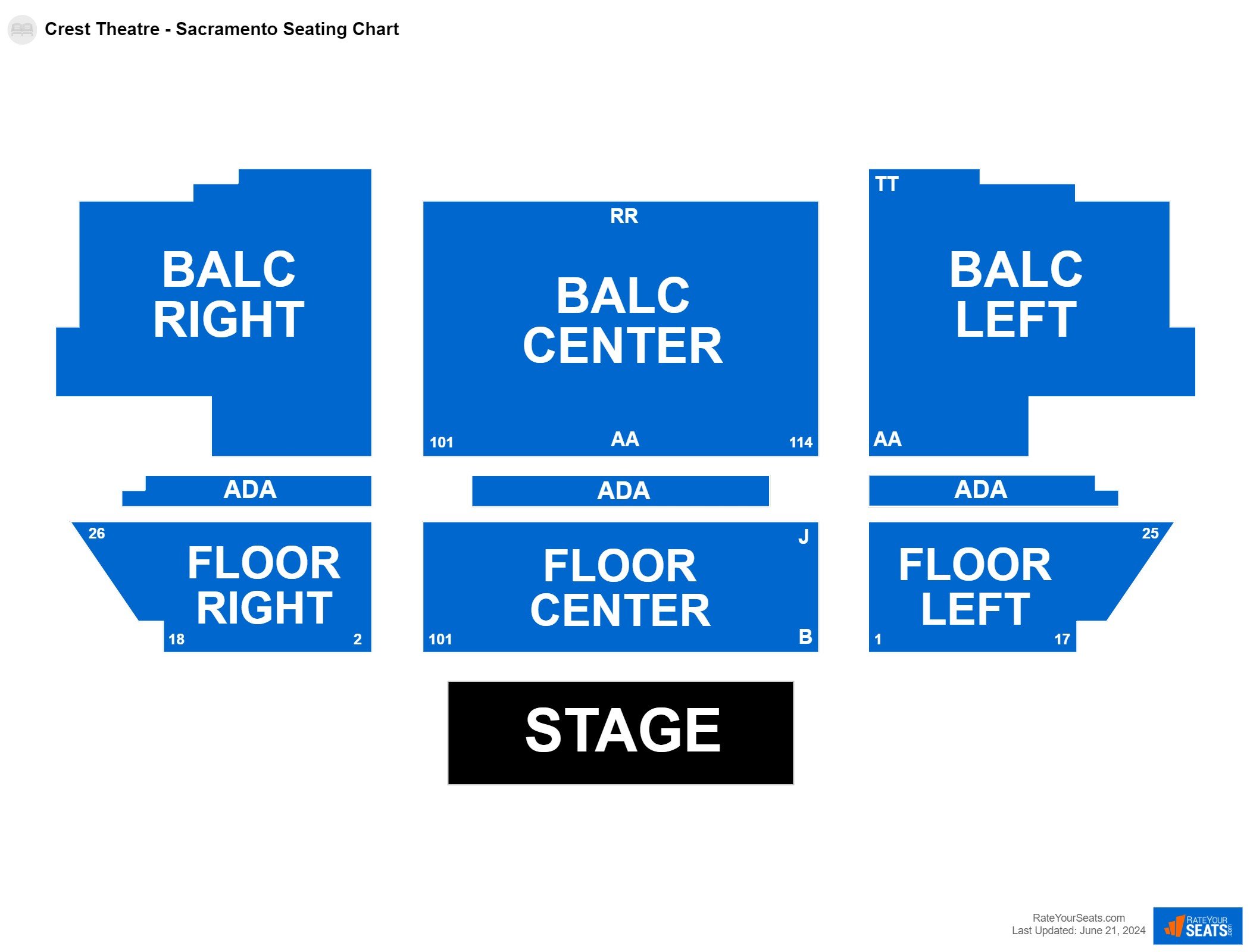 Comedy seating chart at Crest Theatre - Sacramento