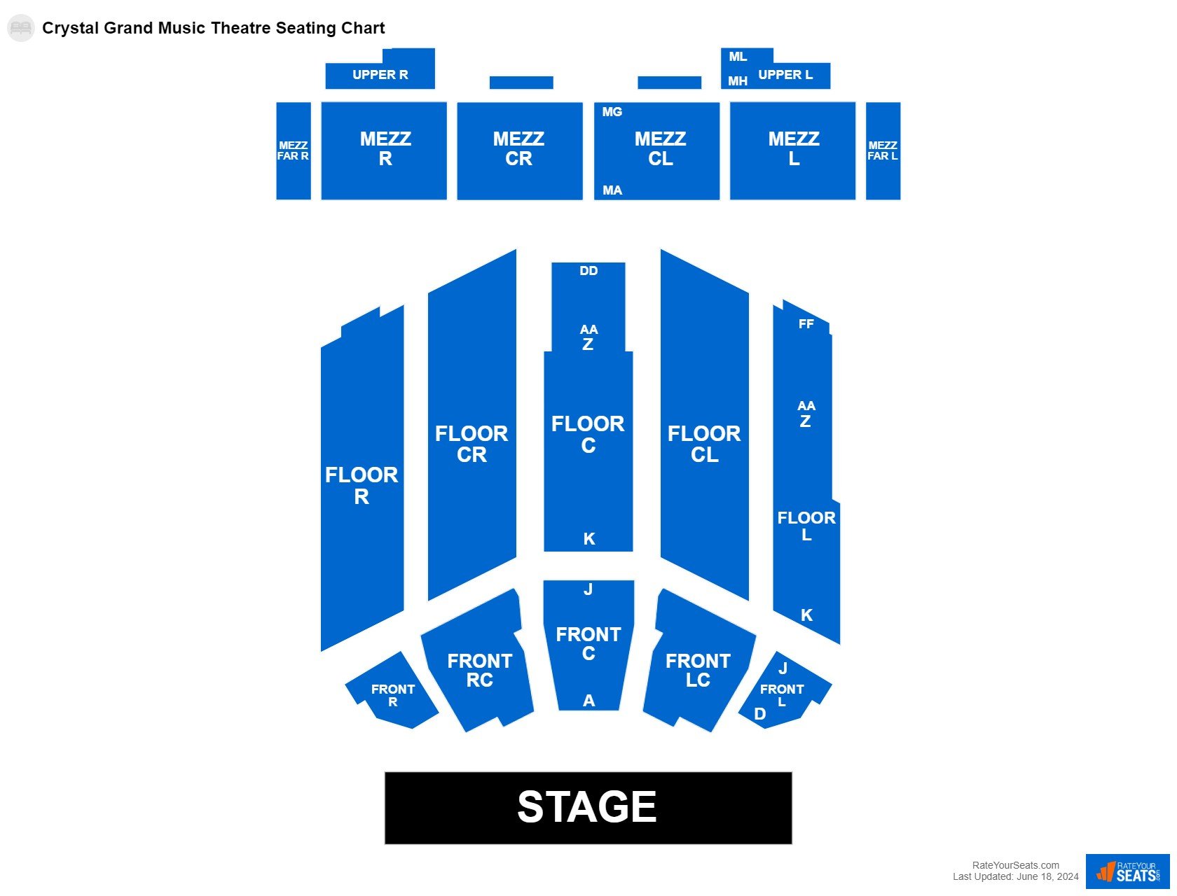 Concert seating chart at Crystal Grand Music Theatre