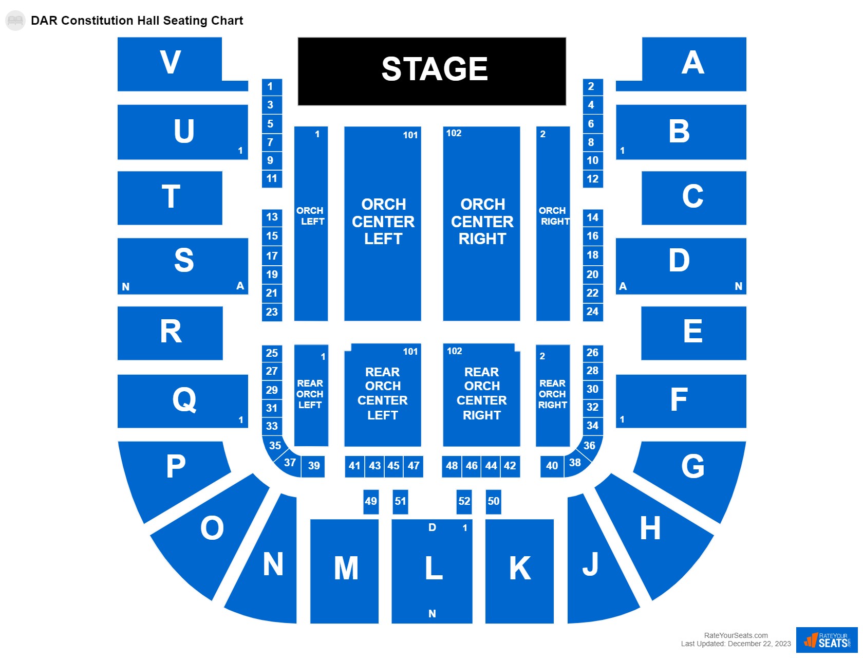 Comedy seating chart at DAR Constitution Hall