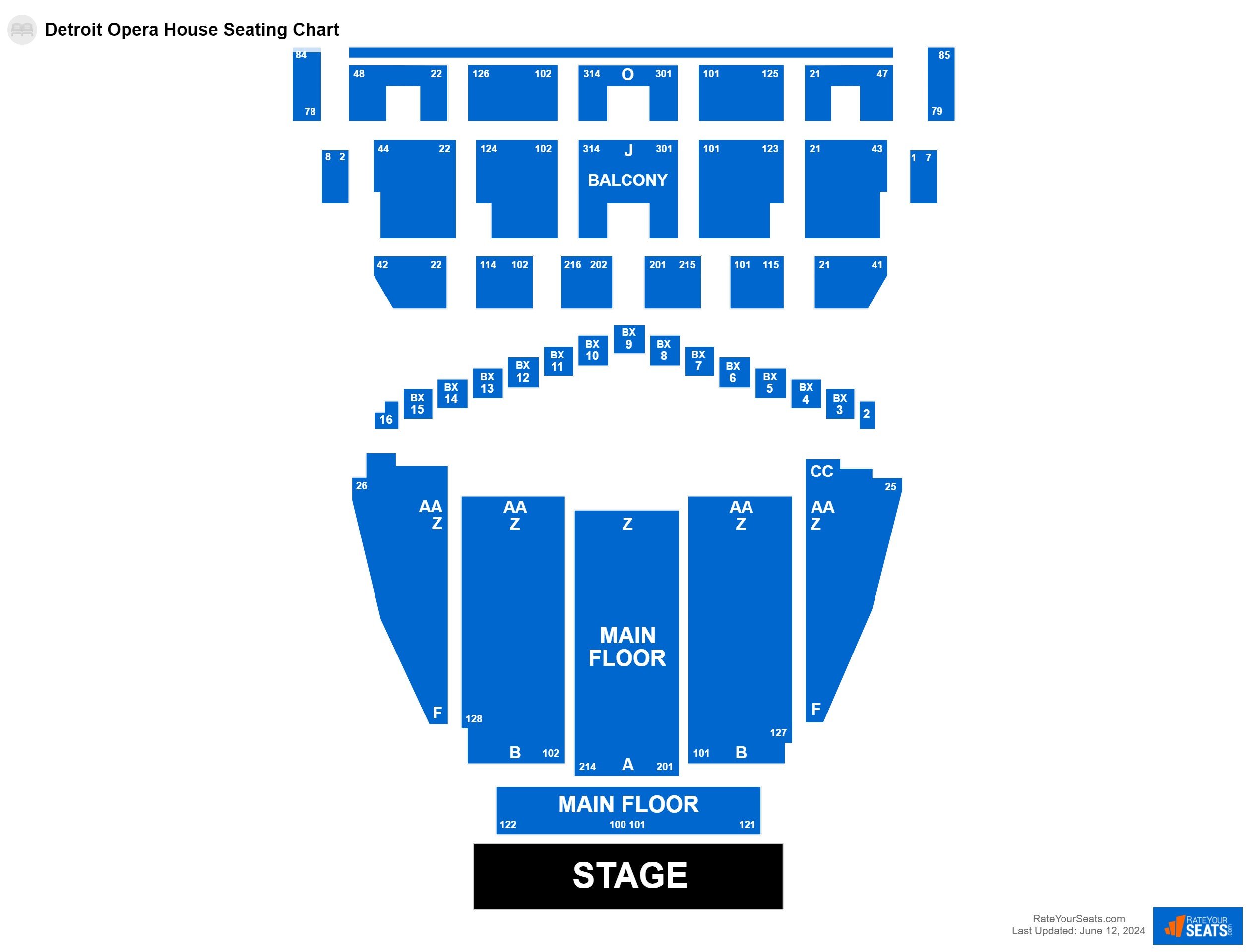 Theater seating chart at Detroit Opera House