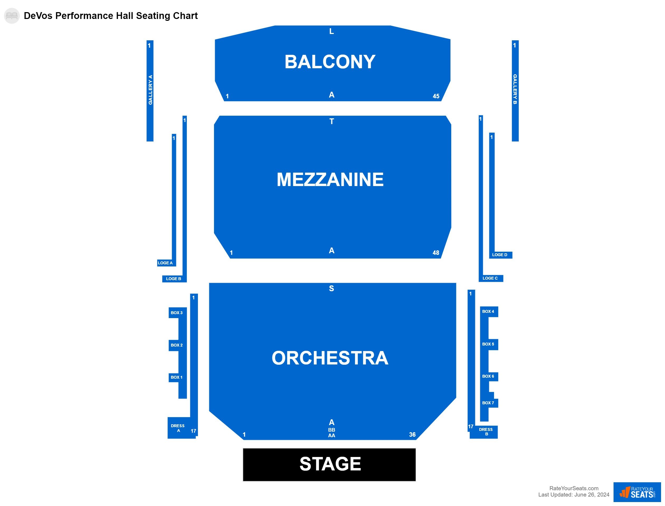 Comedy seating chart at DeVos Performance Hall