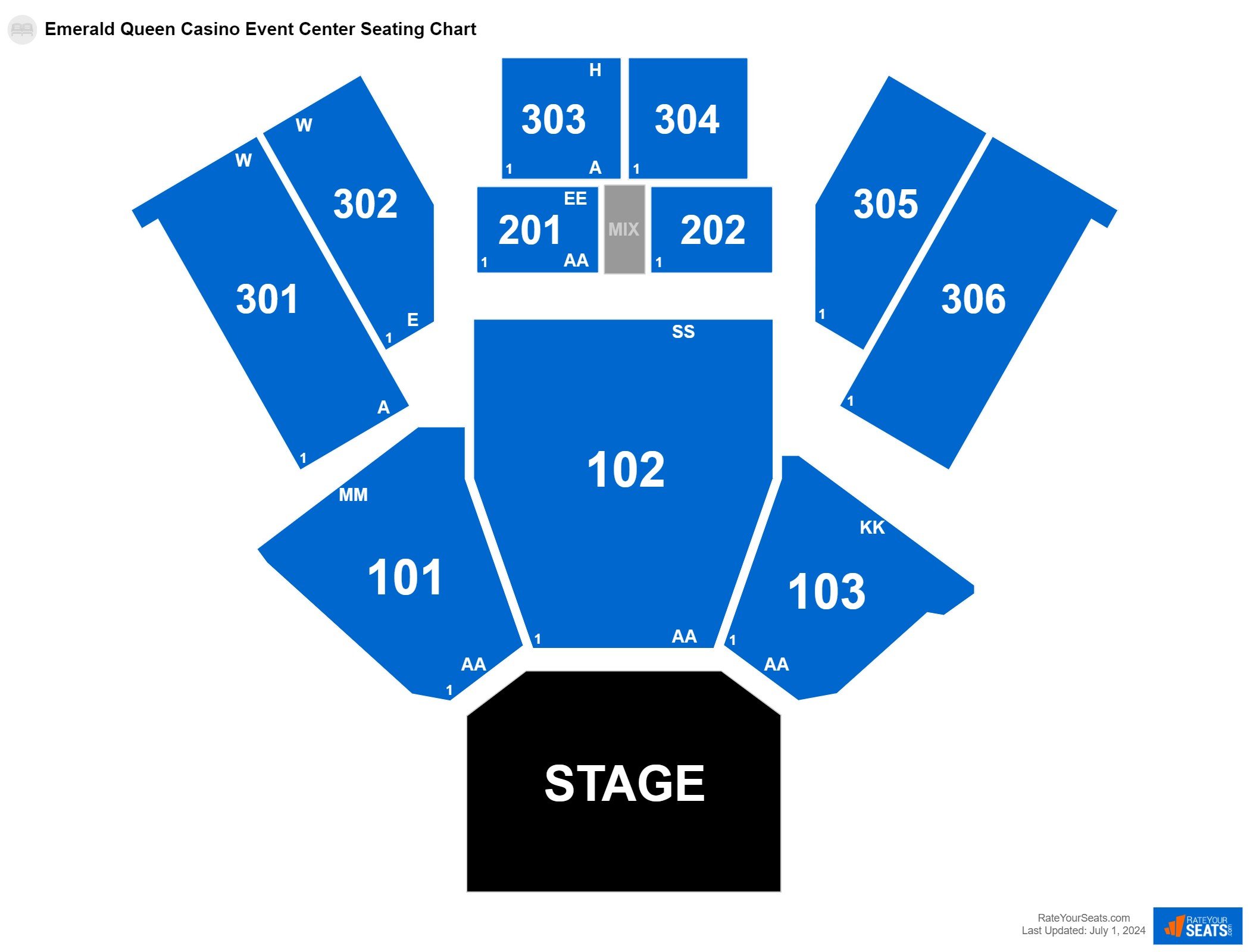 Concert seating chart at Emerald Queen Casino