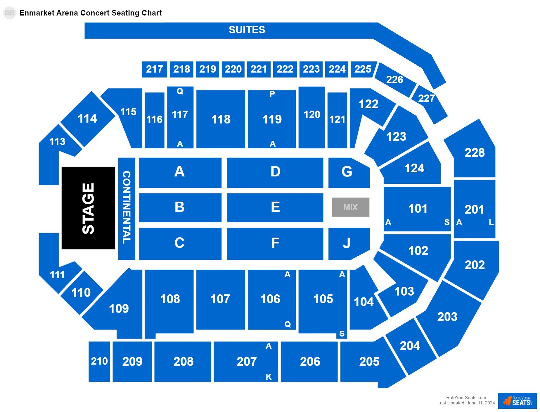 Concert seating chart at Enmarket Arena