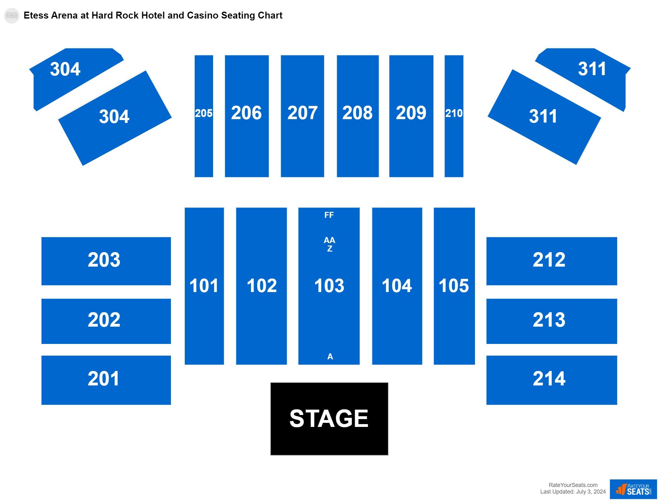 Comedy seating chart at Etess Arena at Hard Rock Hotel and Casino